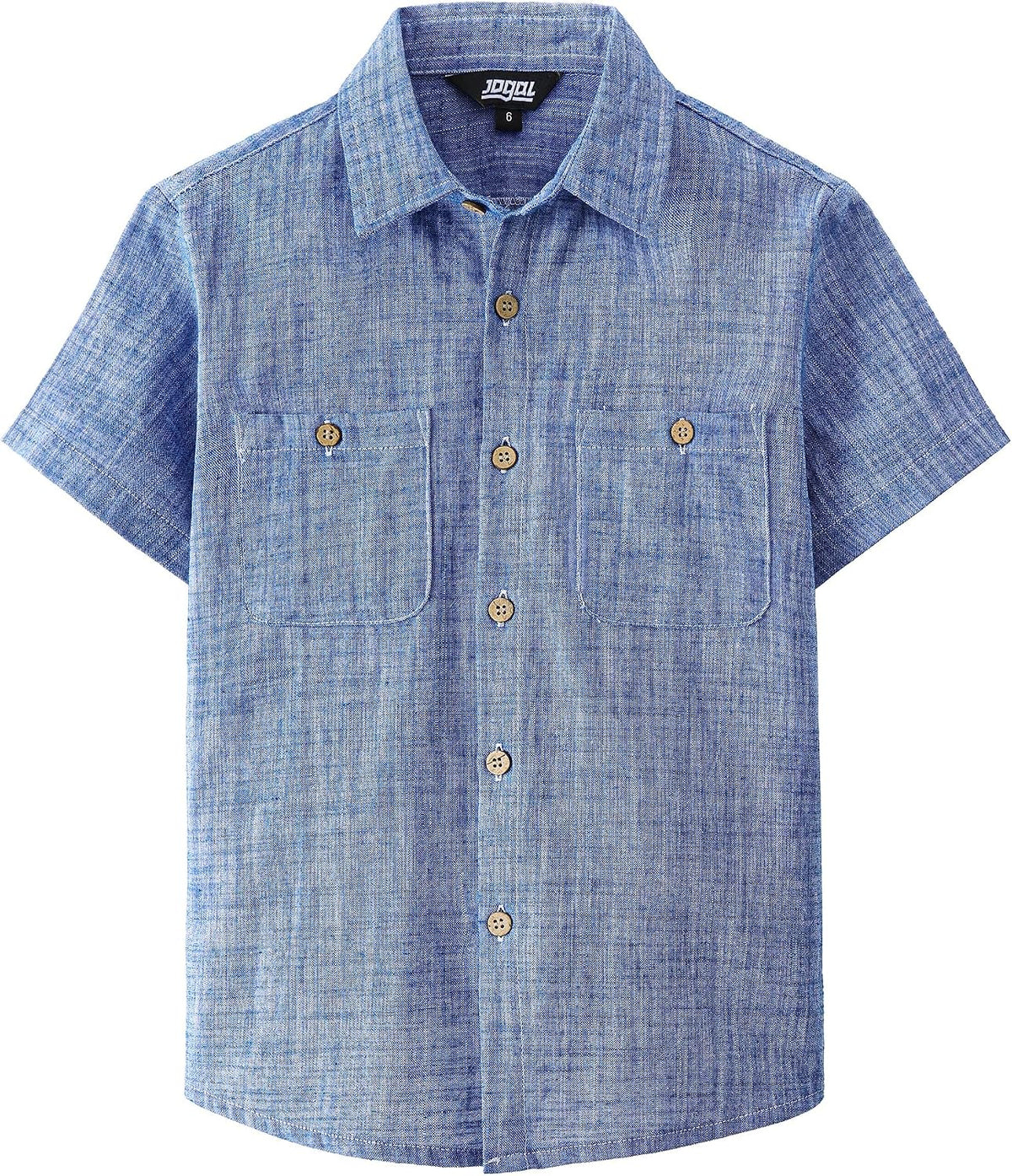JOGAL Boys' Cotton Chambray Short-Sleeve Shirt - Royalblue - front