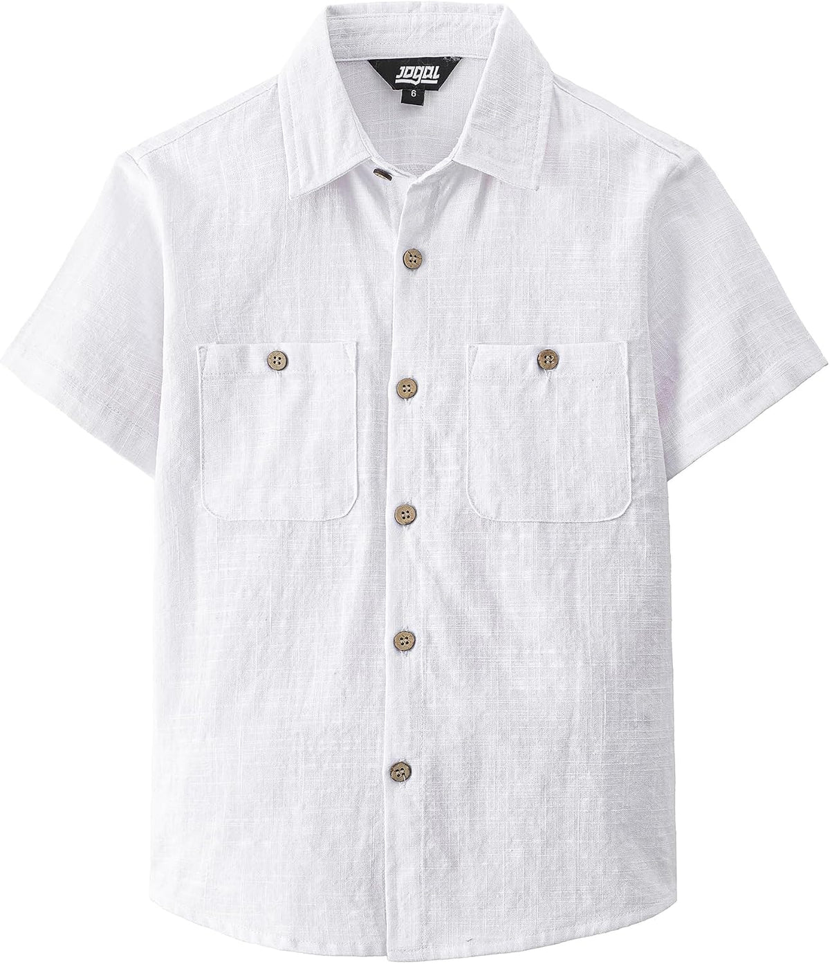 JOGAL Boys' Cotton Chambray Short-Sleeve Shirt - White - front