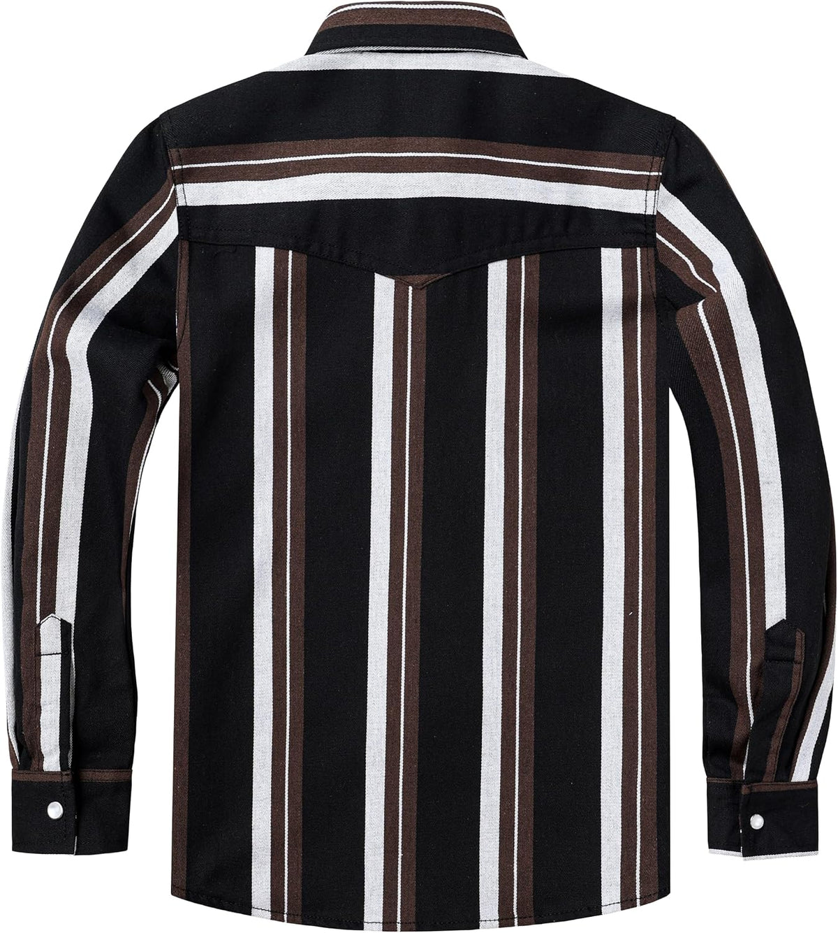 JOGAL C575 boys' Long-Sleeve Striped Western Pearl Snap Shirt in Black Brown Beige, back view
