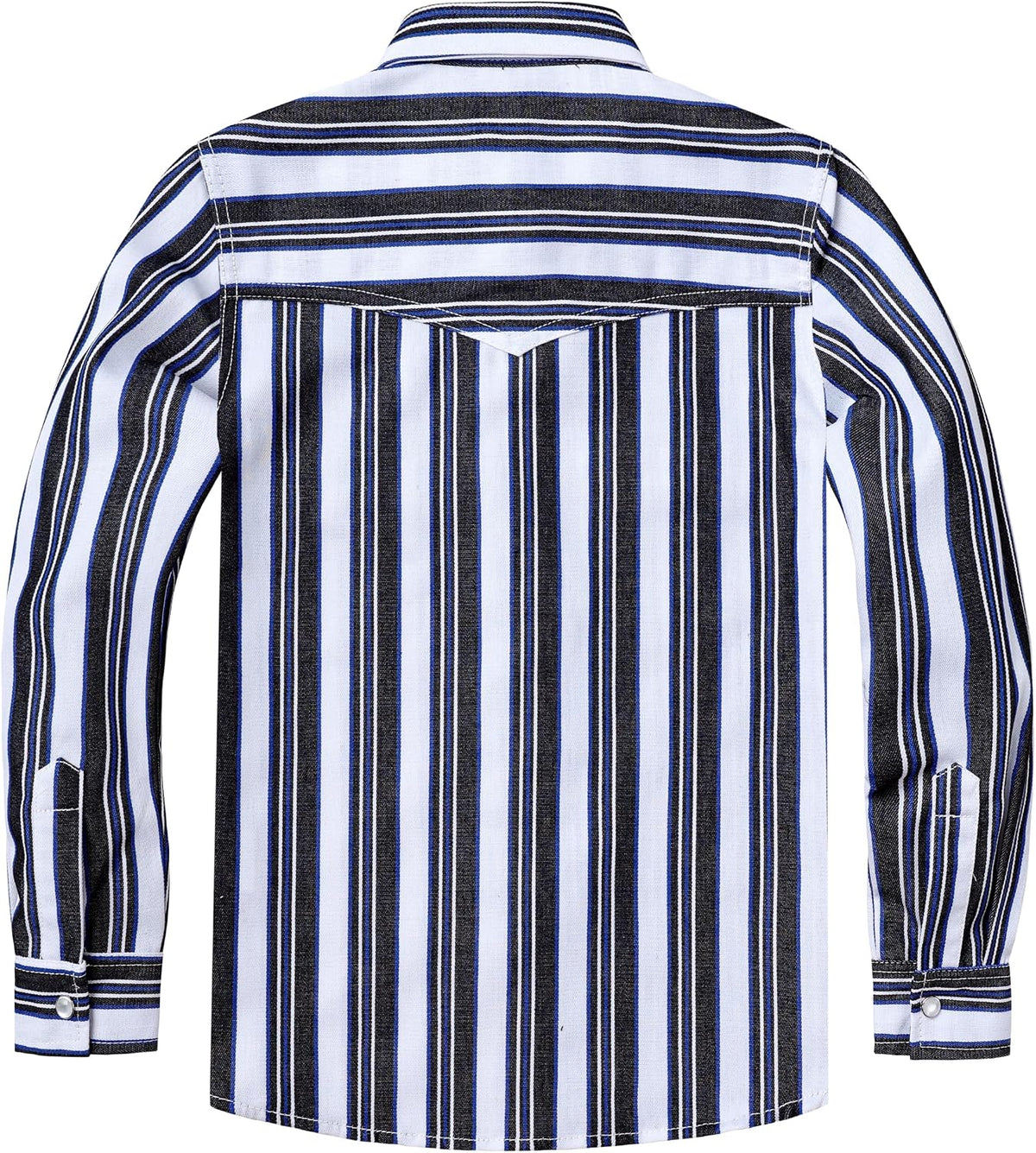 JOGAL C575 boys' Long-Sleeve Striped Western Pearl Snap Shirt in Black White, back view