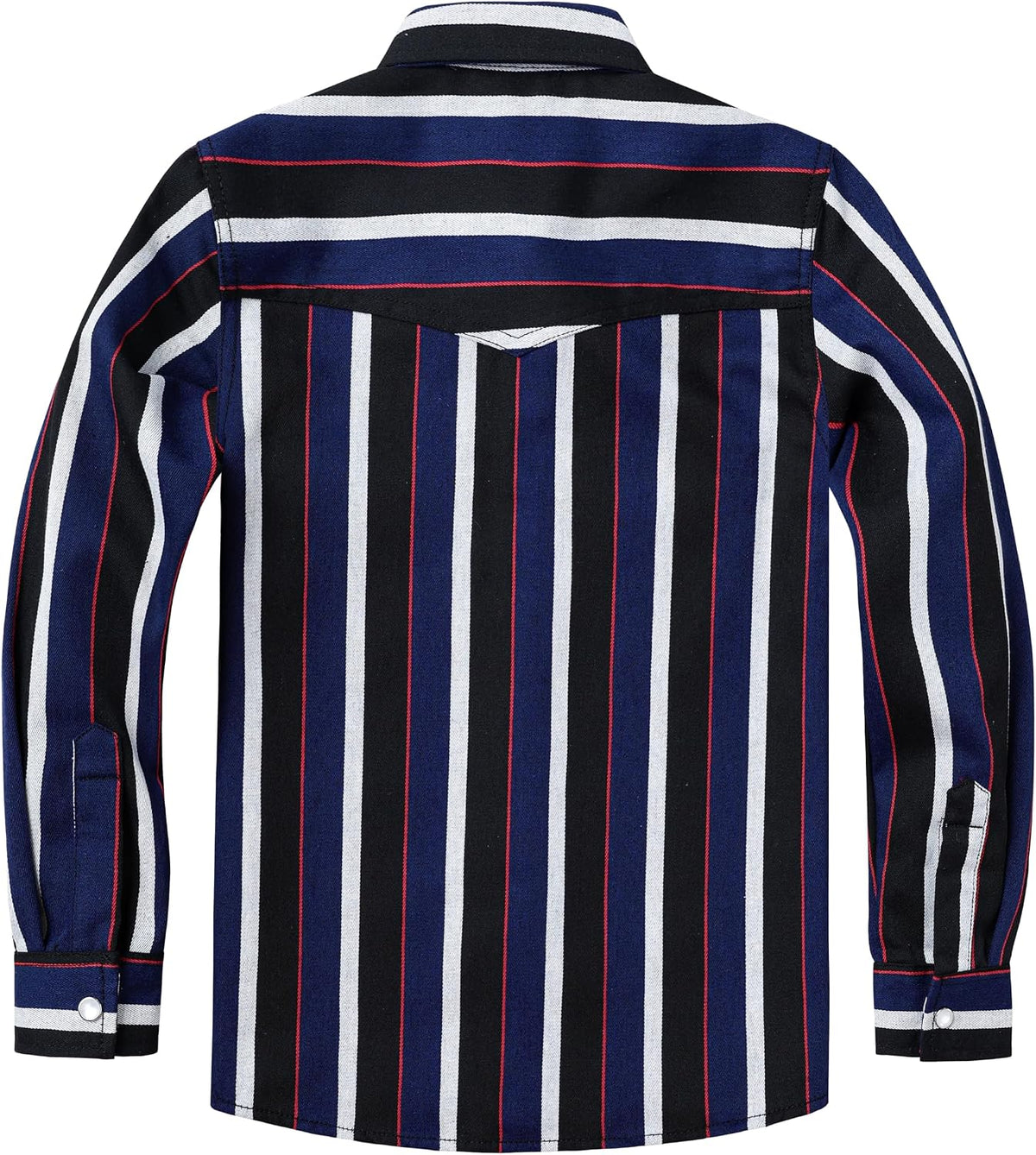 JOGAL C575 boys' Long-Sleeve Striped Western Pearl Snap Shirt in Blue Black, back view