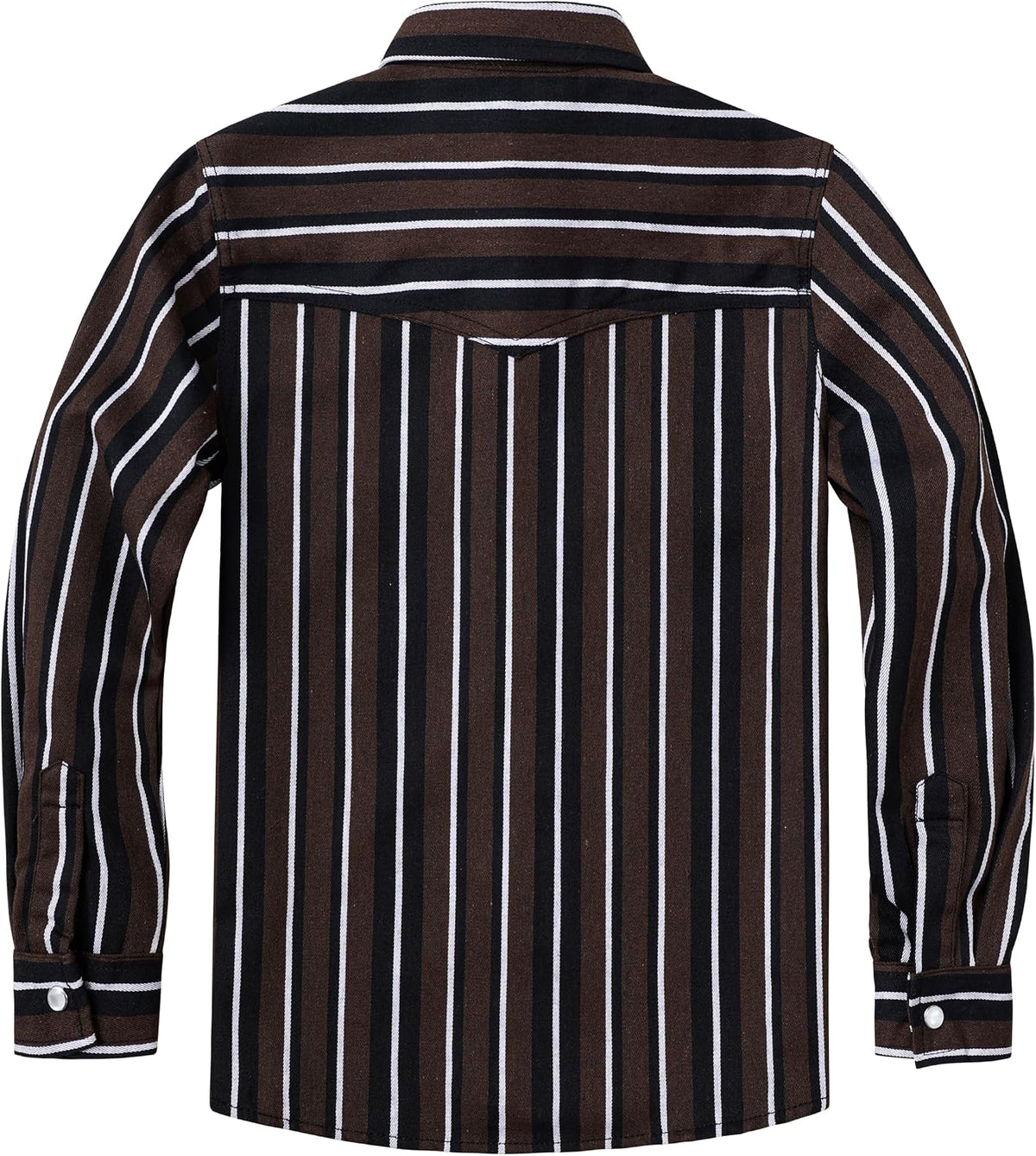 JOGAL C575 boys' Long-Sleeve Striped Western Pearl Snap Shirt in Brown Black, back view