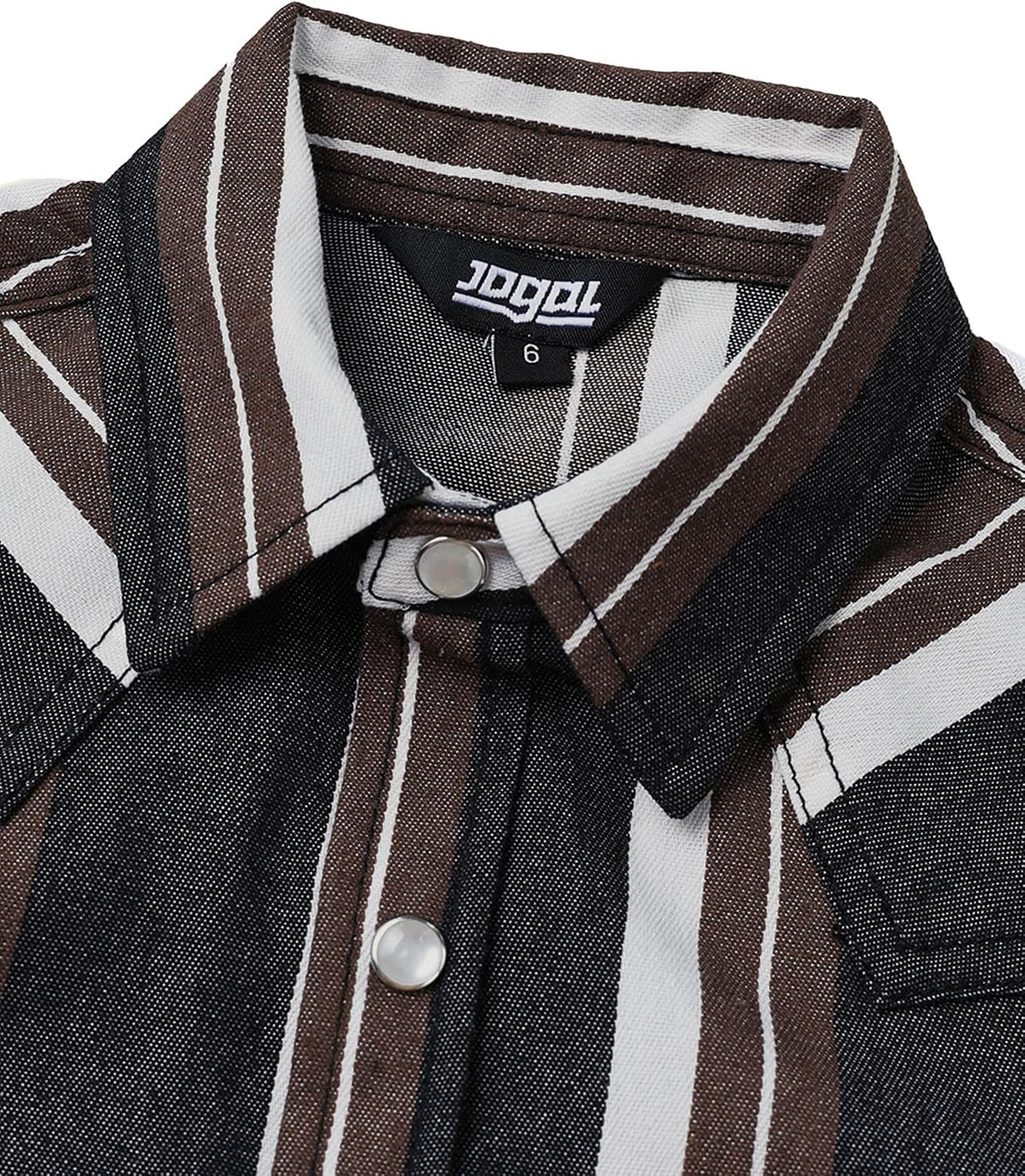 JOGAL C575 boys' Long-Sleeve Striped Western Pearl Snap Shirt, detail view