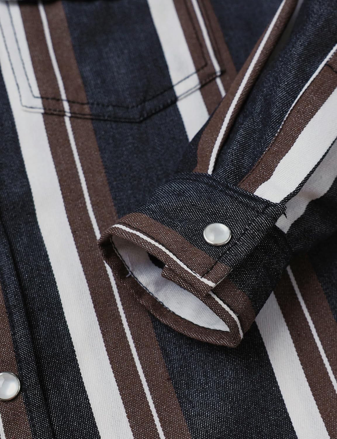 JOGAL C575 boys' Long-Sleeve Striped Western Pearl Snap Shirt, detail view