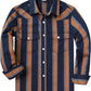 JOGAL C575 boys' Long-Sleeve Striped Western Pearl Snap Shirt in Navy Orange, front view