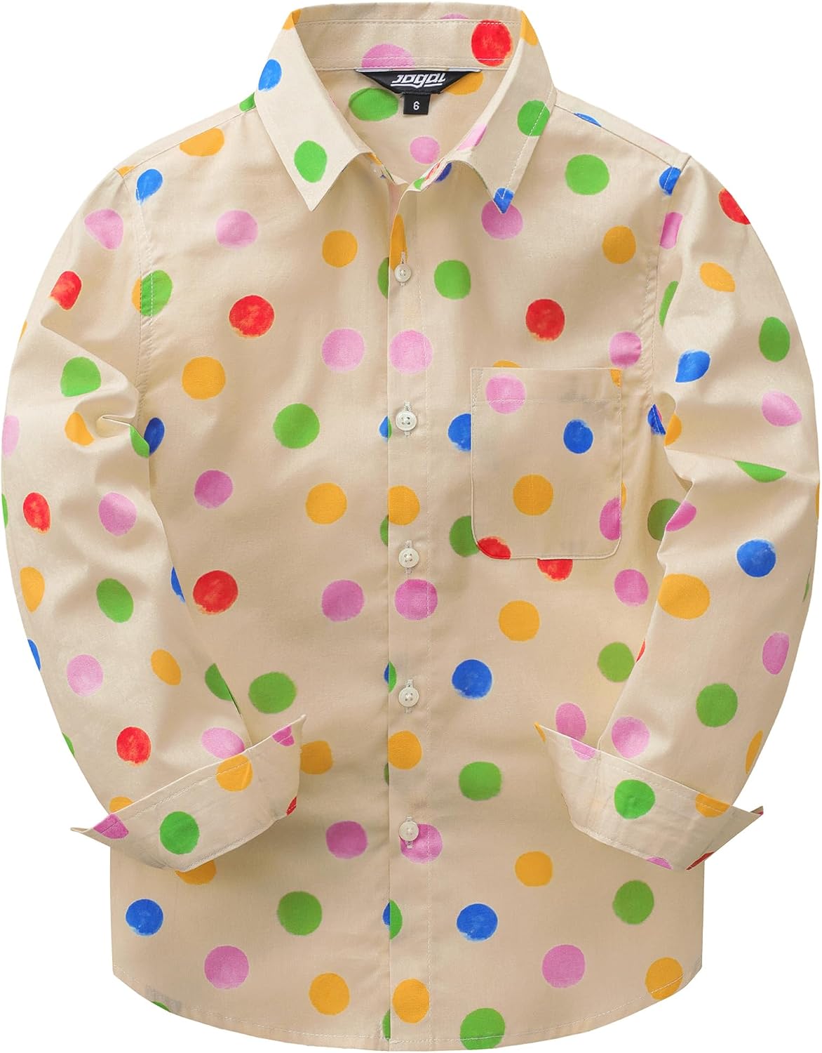 JOGAL C580 boys plaid long sleeve button-down shirt in Beige front view