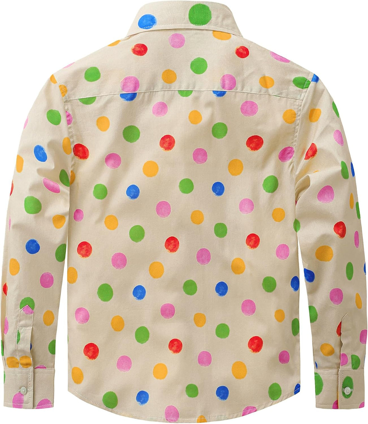 JOGAL C580 boys plaid long sleeve button-down shirt in Beige back view