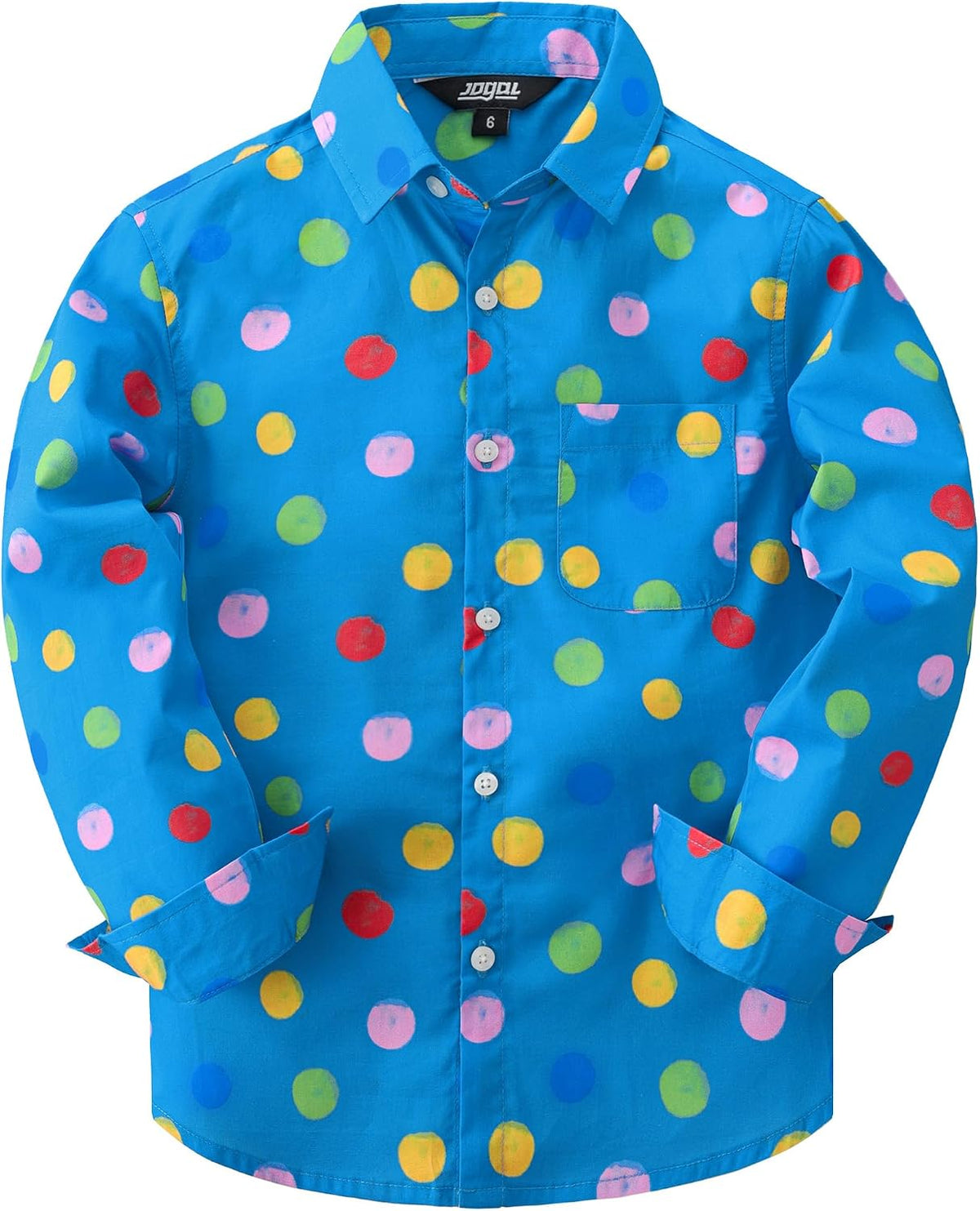 JOGAL C580 boys plaid long sleeve button-down shirt in Blue front view