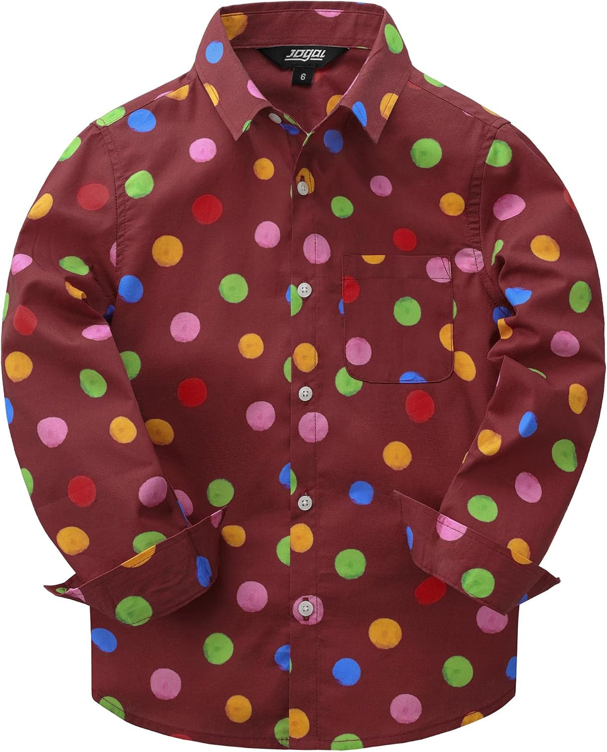 JOGAL C580 boys plaid long sleeve button-down shirt in Burgundy front view