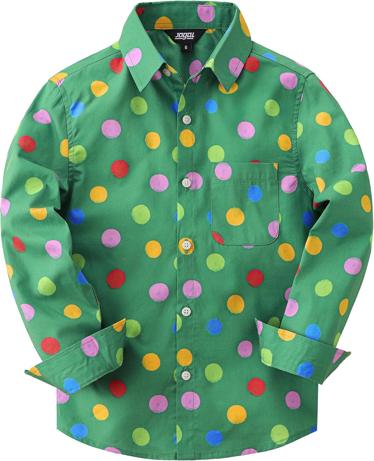 JOGAL C580 boys plaid long sleeve button-down shirt in Grassgreen front view