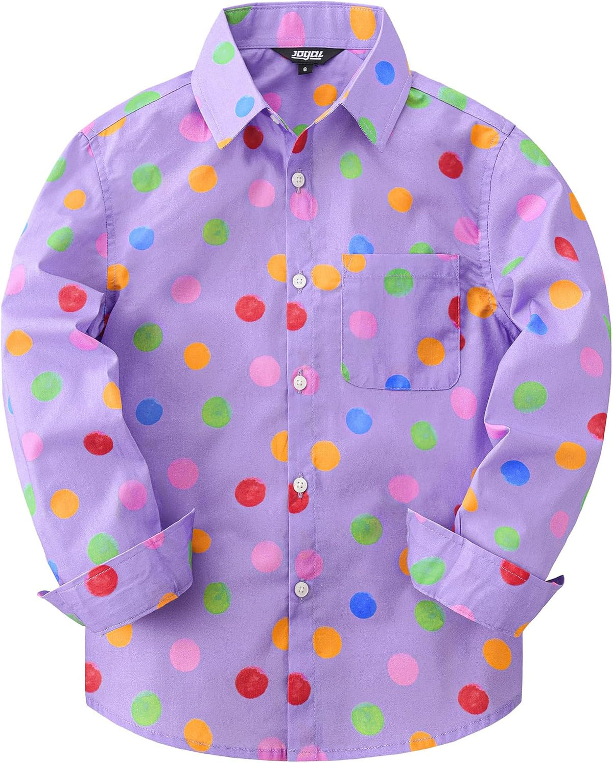 JOGAL C580 boys plaid long sleeve button-down shirt in Lavender front view