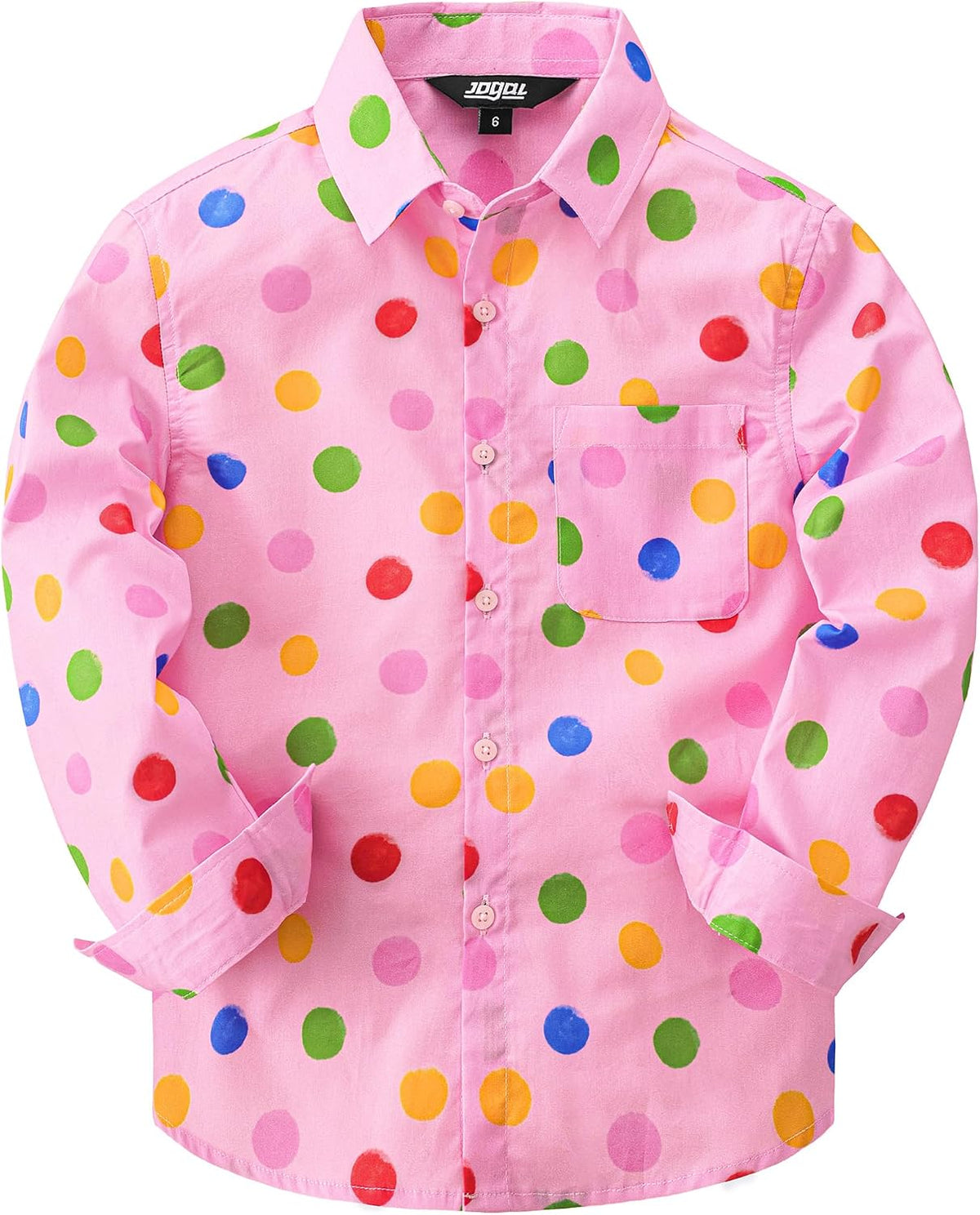 JOGAL C580 boys plaid long sleeve button-down shirt in Light Pink front view