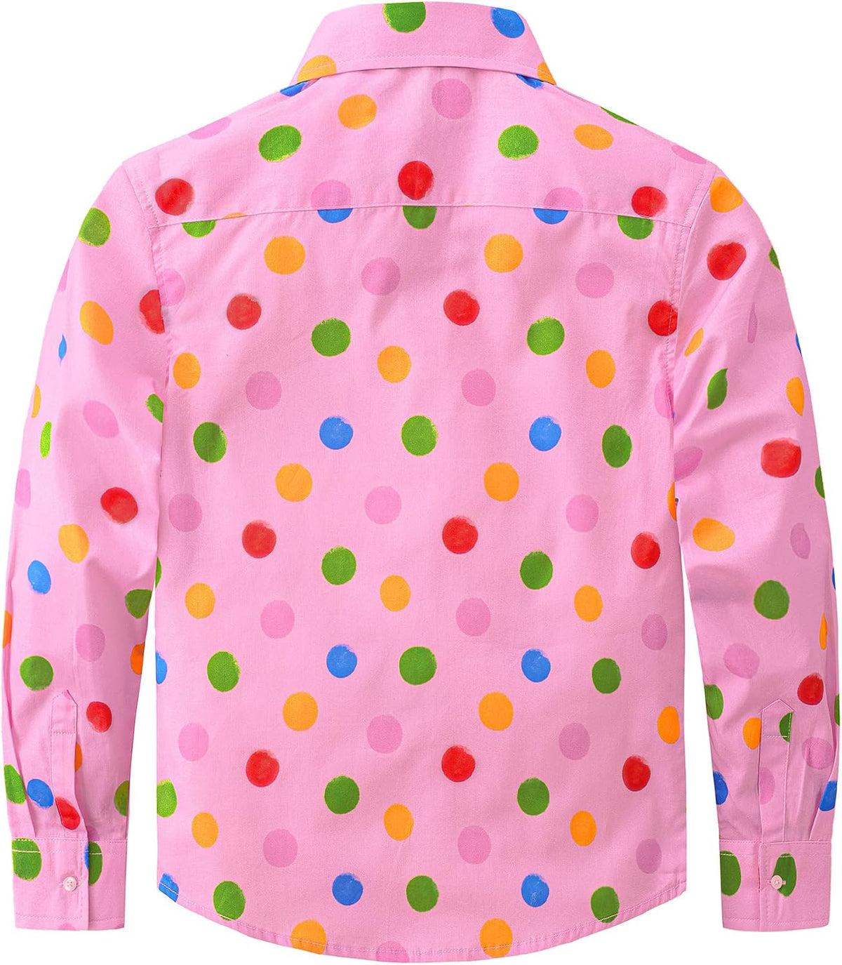 JOGAL C580 boys plaid long sleeve button-down shirt in Light Pink back view