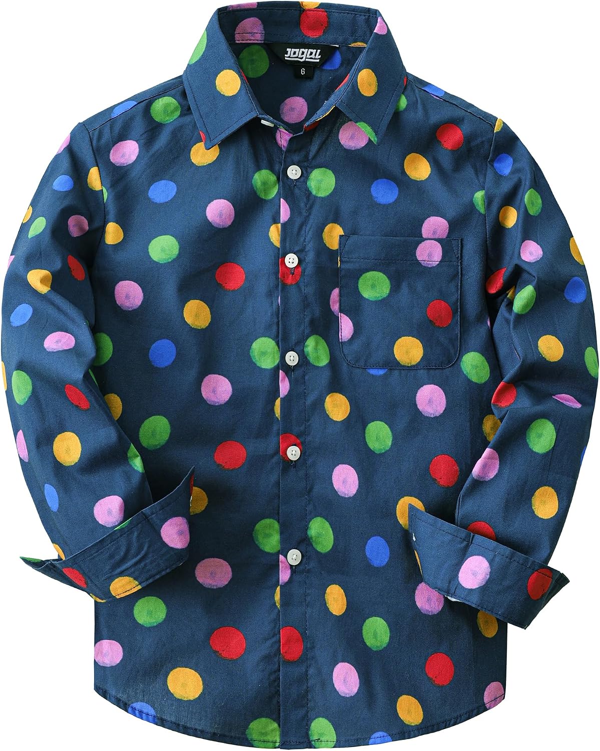 JOGAL C580 boys plaid long sleeve button-down shirt in Navy front view