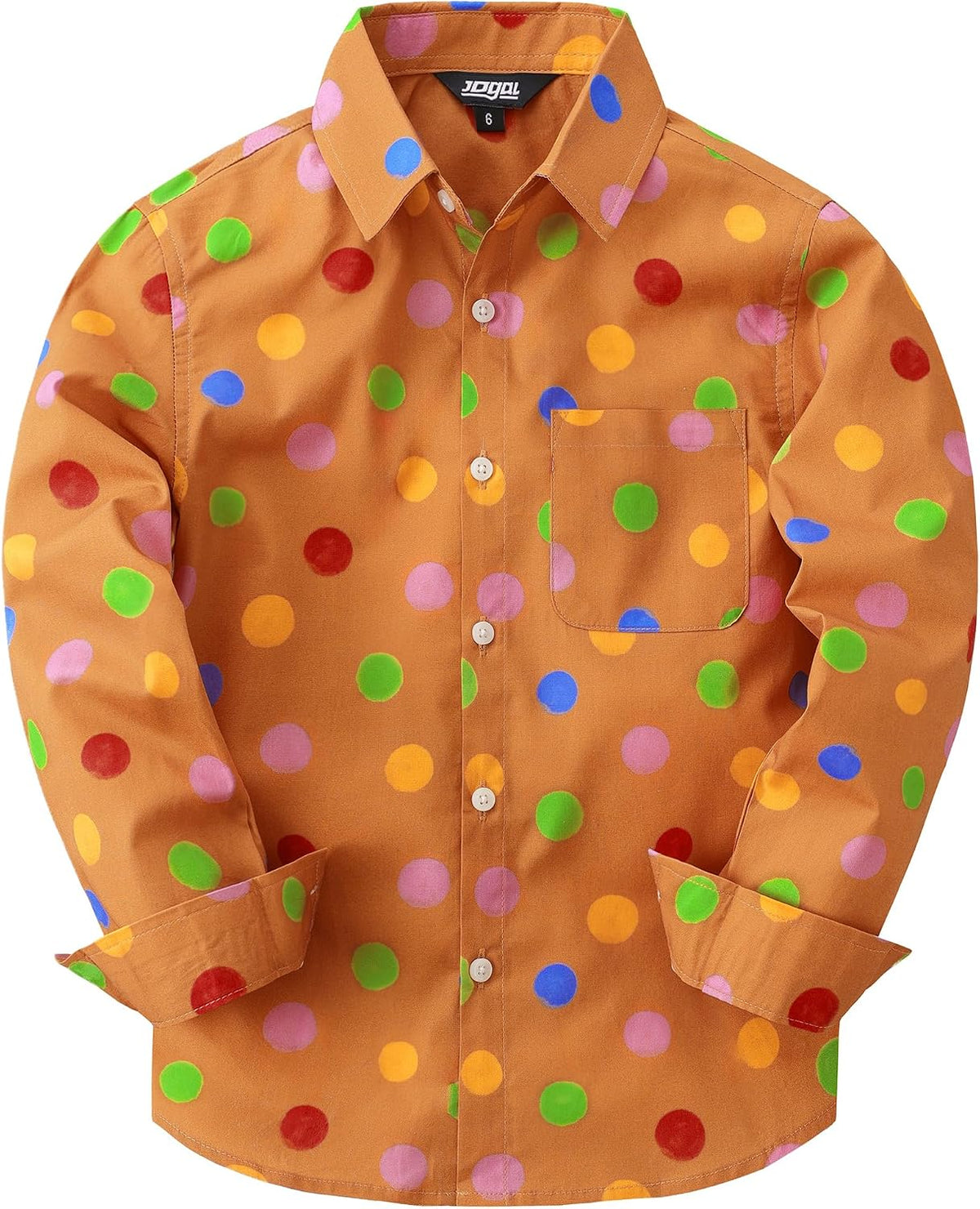 JOGAL C580 boys plaid long sleeve button-down shirt in Orange front view