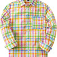 JOGAL C580 boys plaid long sleeve button-down shirt in Orange Green front view