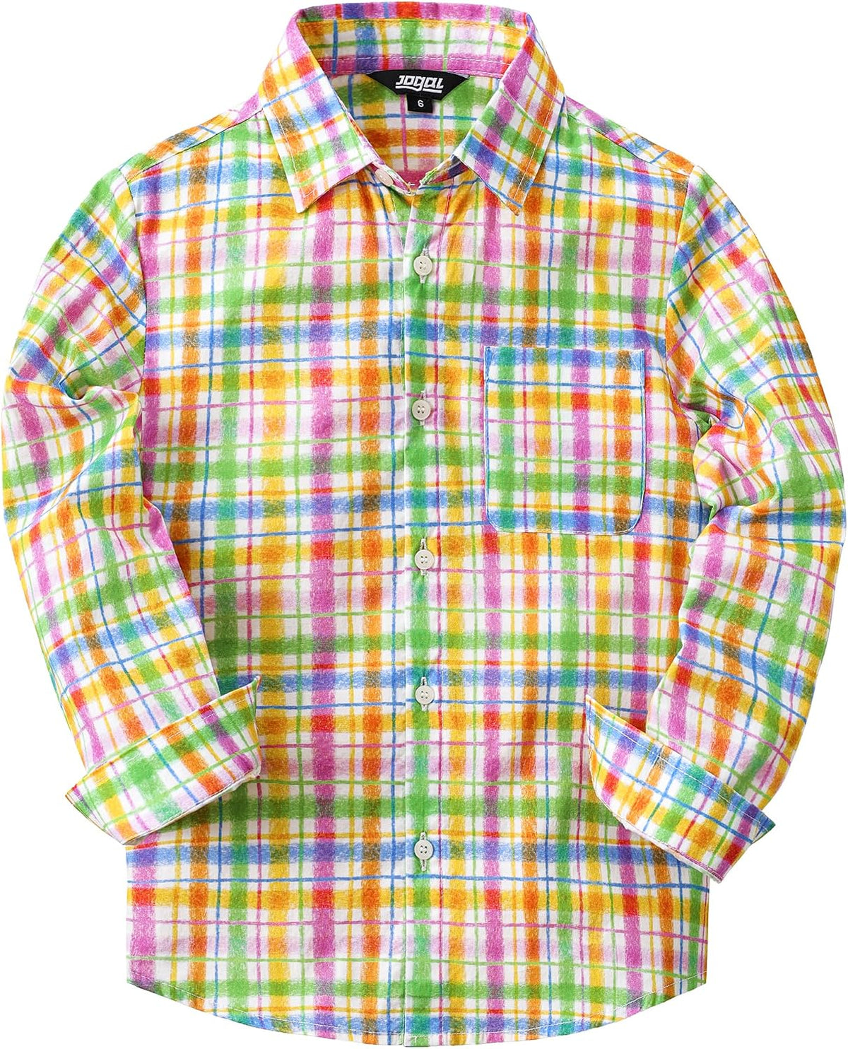 JOGAL C580 boys plaid long sleeve button-down shirt in Orange Green front view