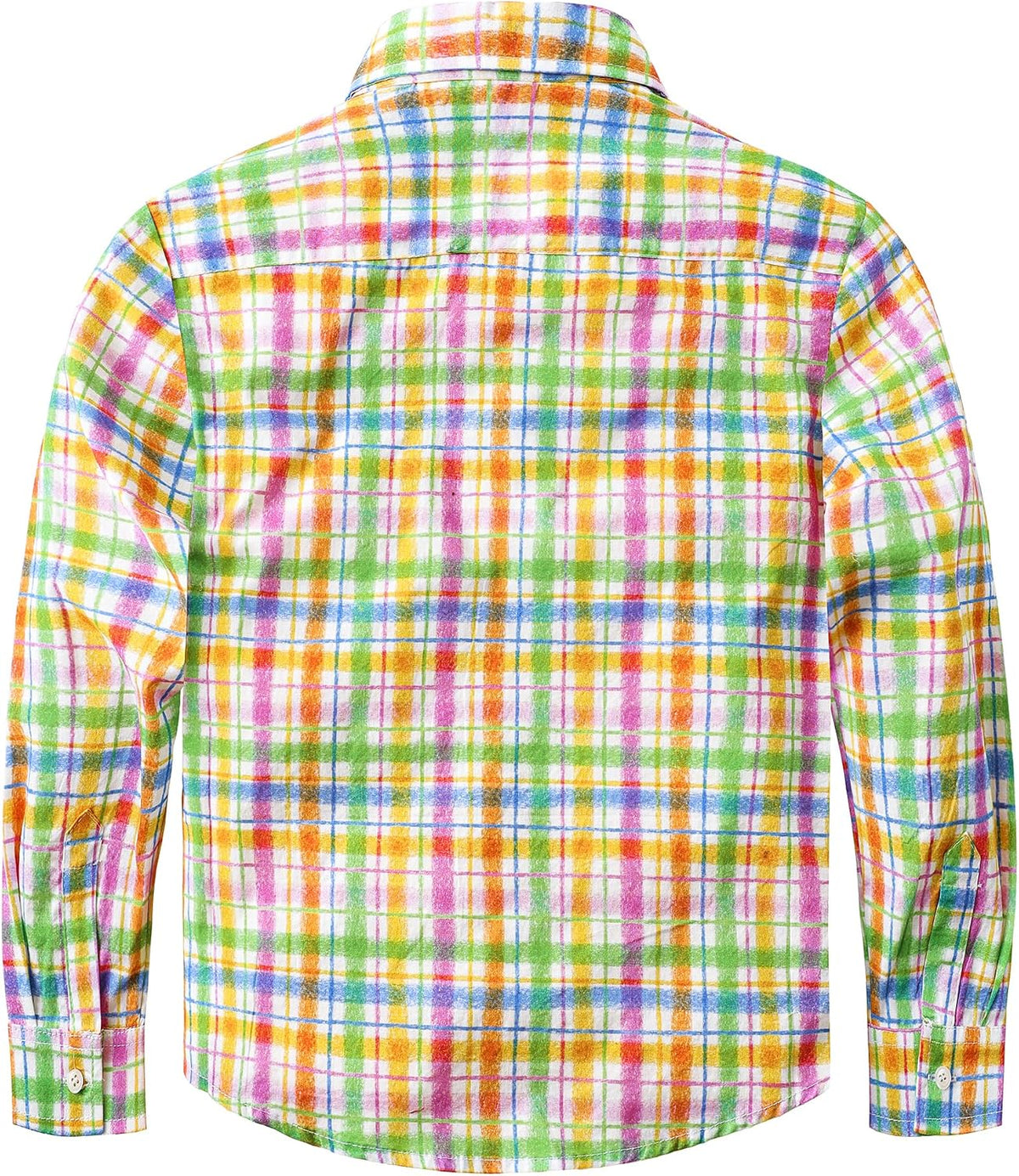 JOGAL C580 boys plaid long sleeve button-down shirt in Orange Green back view