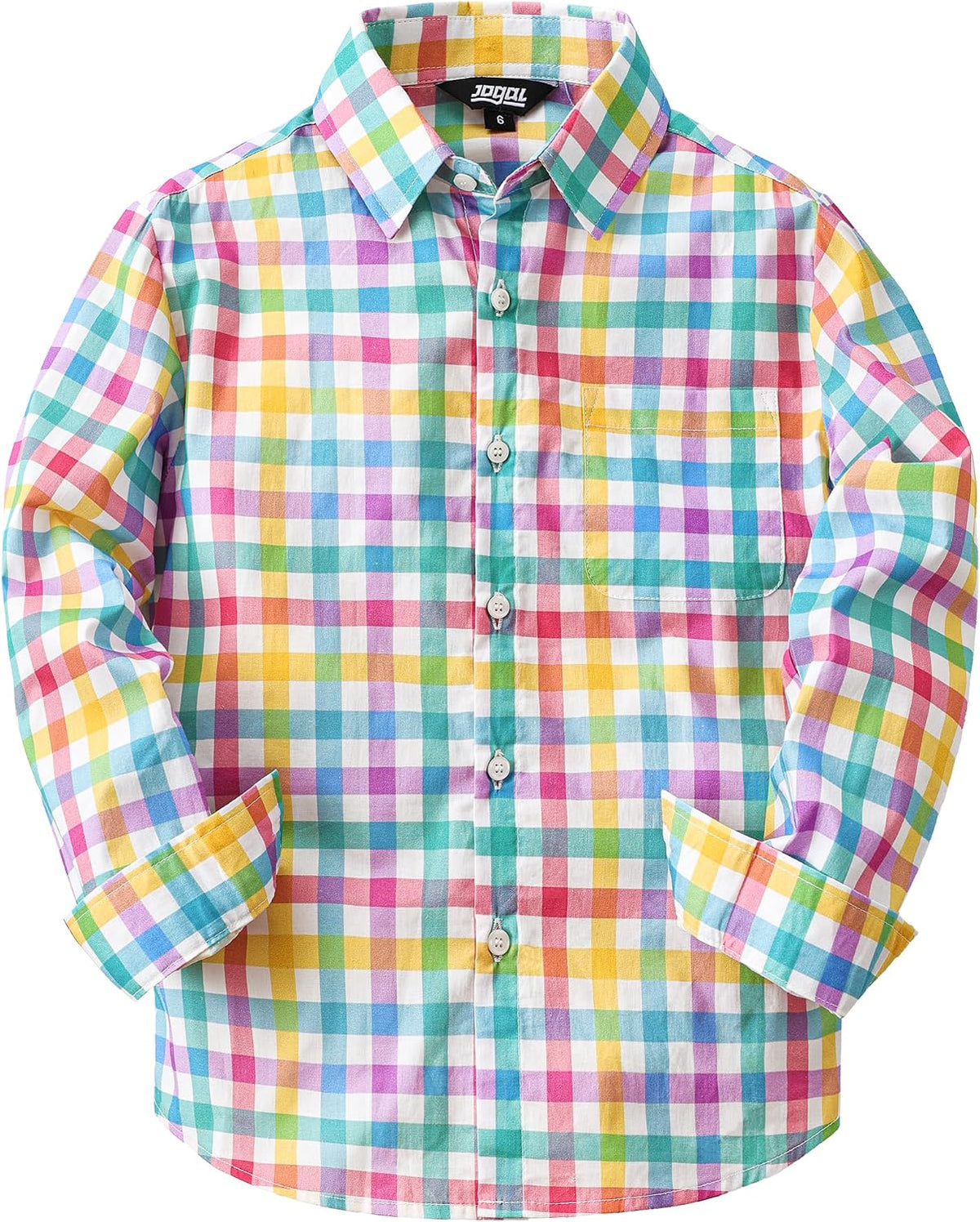 JOGAL C580 boys plaid long sleeve button-down shirt in Pink front view