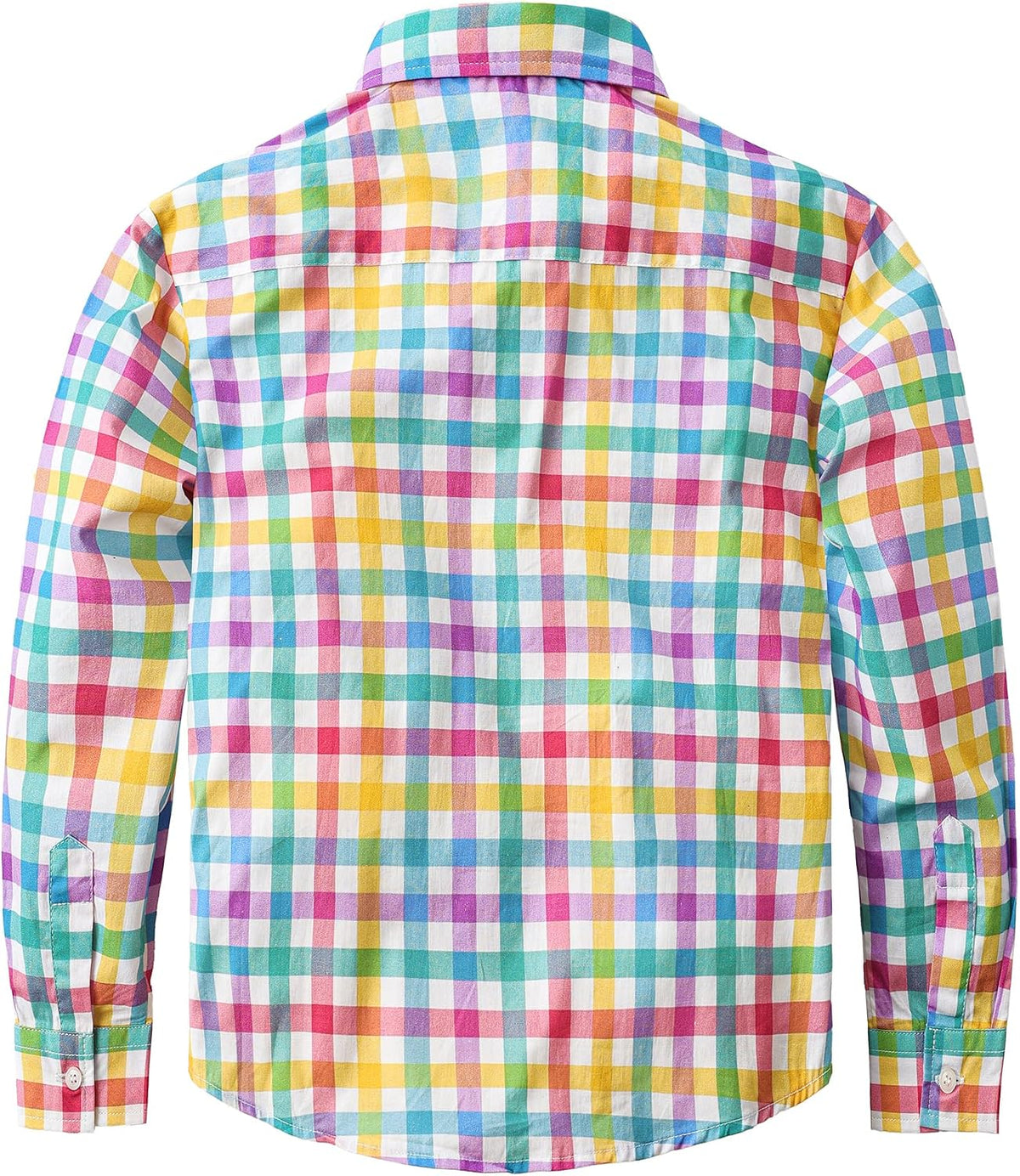 JOGAL C580 boys plaid long sleeve button-down shirt in Pink back view