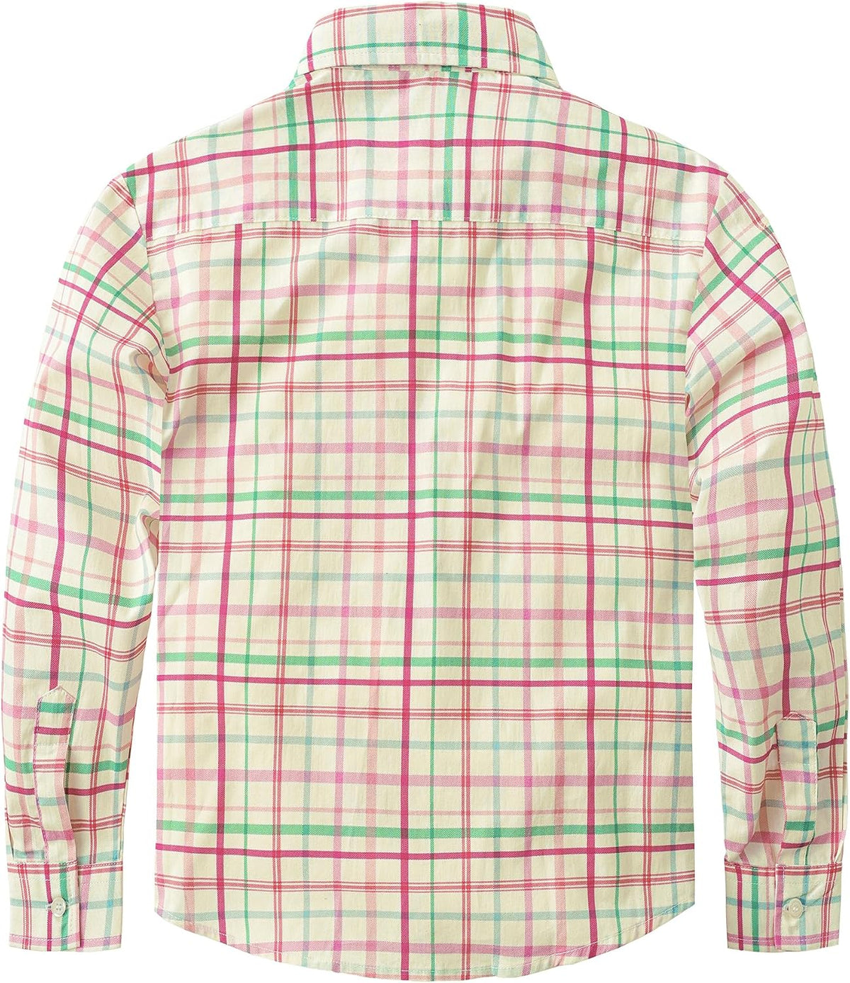 JOGAL C580 boys plaid long sleeve button-down shirt in Pink Green back view