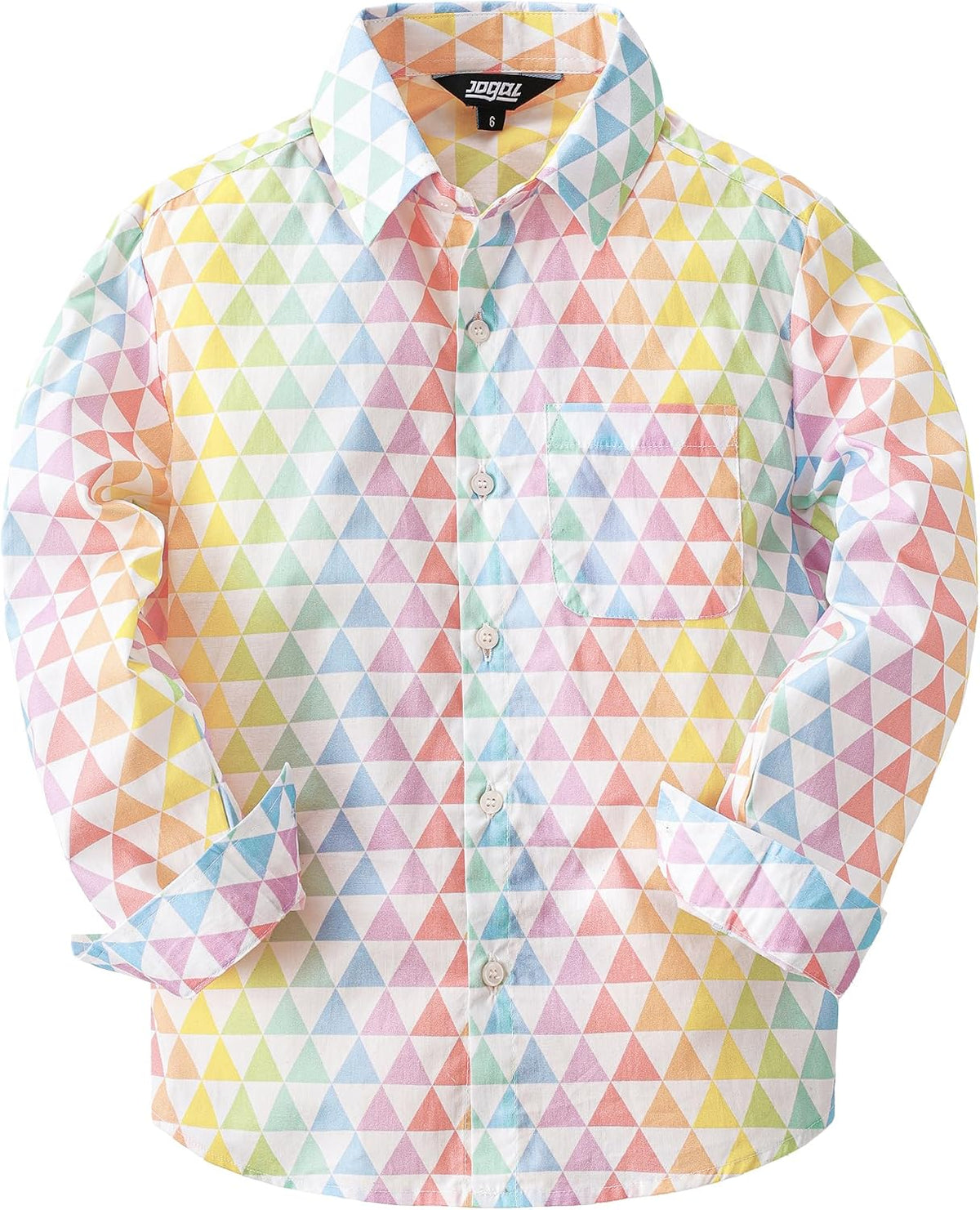 JOGAL C580 boys plaid long sleeve button-down shirt in Pink White front view