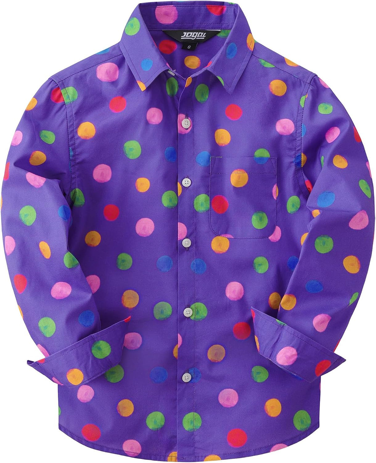 JOGAL C580 boys plaid long sleeve button-down shirt in Purple front view