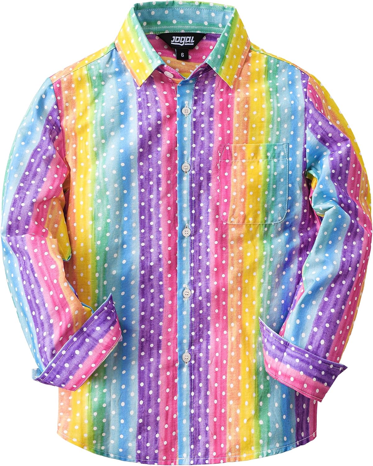 JOGAL C580 boys plaid long sleeve button-down shirt in Purple Rainbow front view