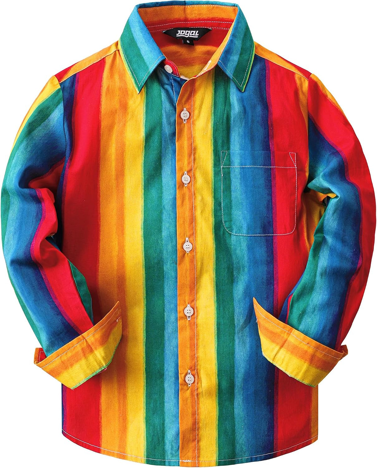 JOGAL C580 boys plaid long sleeve button-down shirt in Rainbow front view