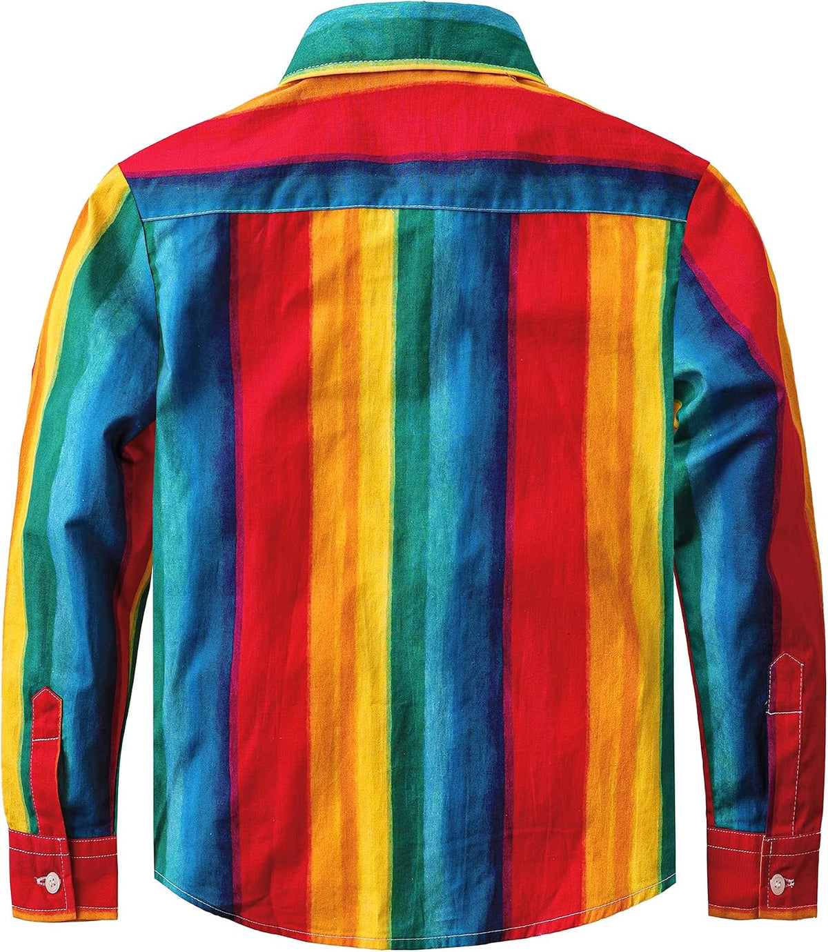 JOGAL C580 boys plaid long sleeve button-down shirt in Rainbow back view