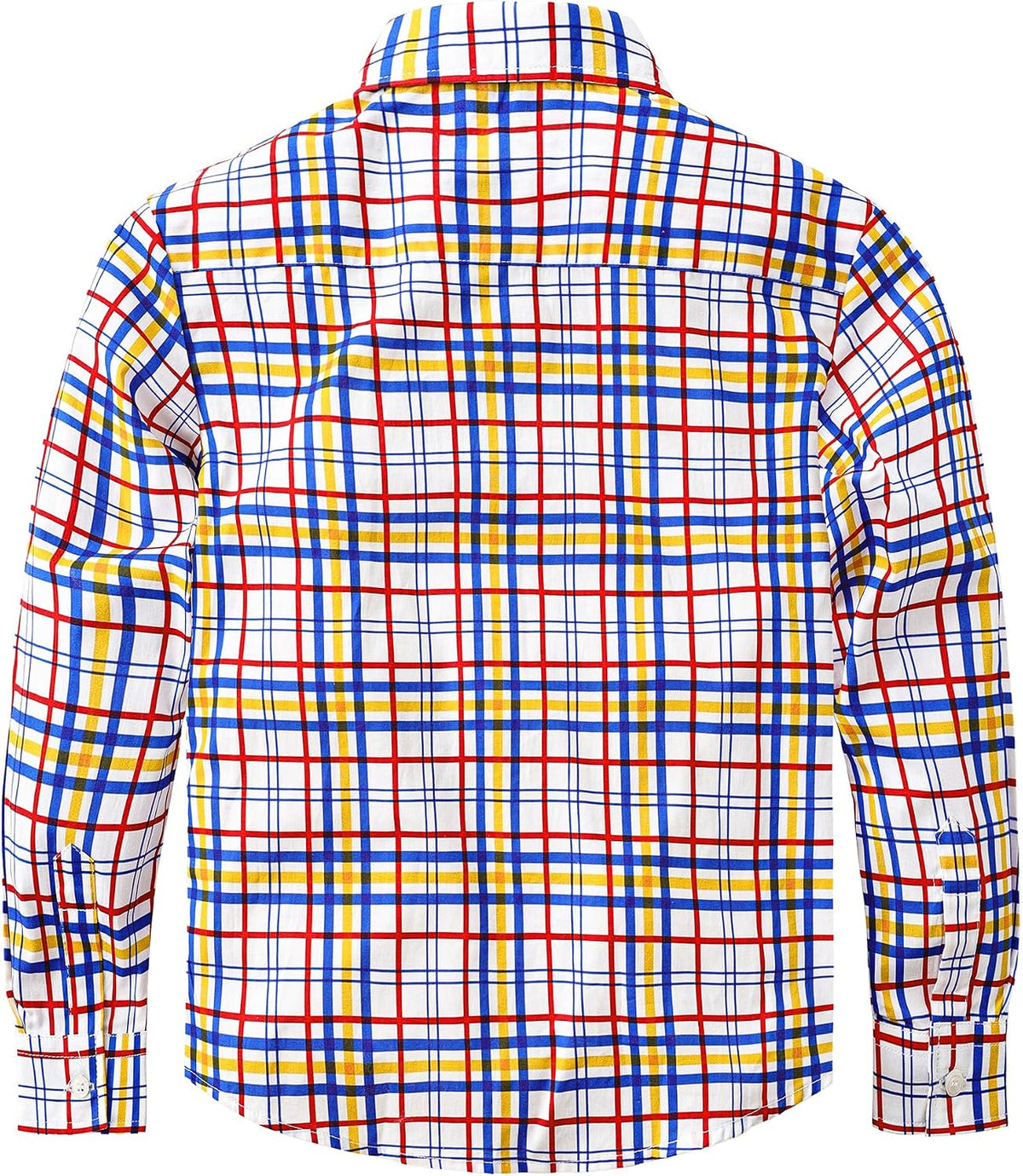 JOGAL C580 boys plaid long sleeve button-down shirt in Red Yellow Blue back view