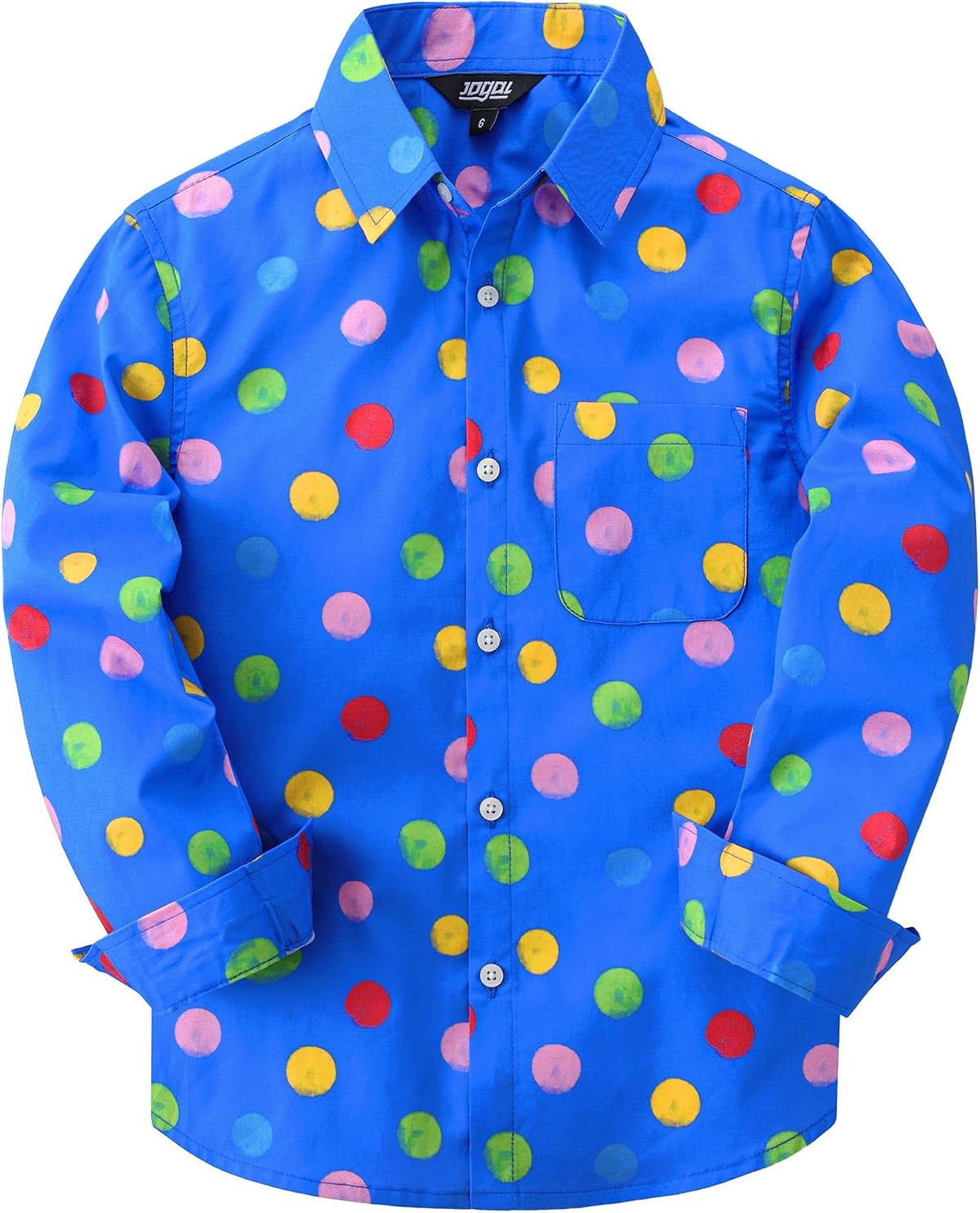 JOGAL C580 boys plaid long sleeve button-down shirt in Royalblue front view