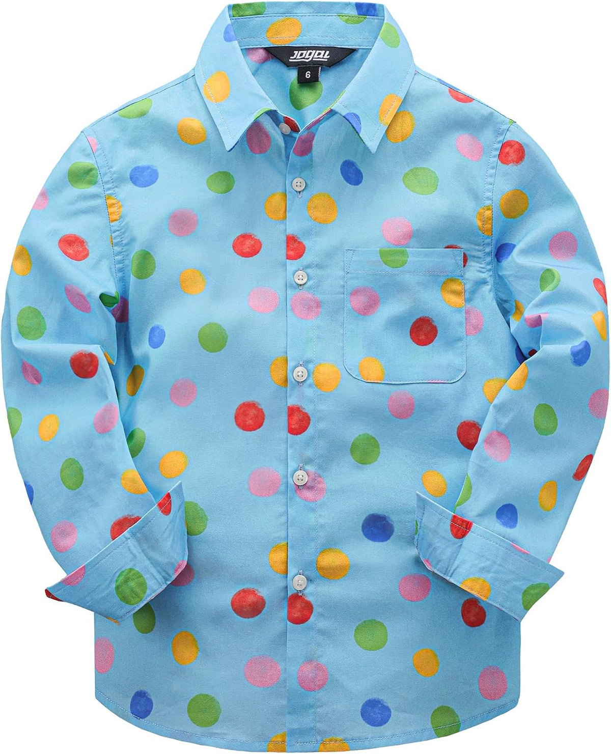 JOGAL C580 boys plaid long sleeve button-down shirt in Skyblue front view