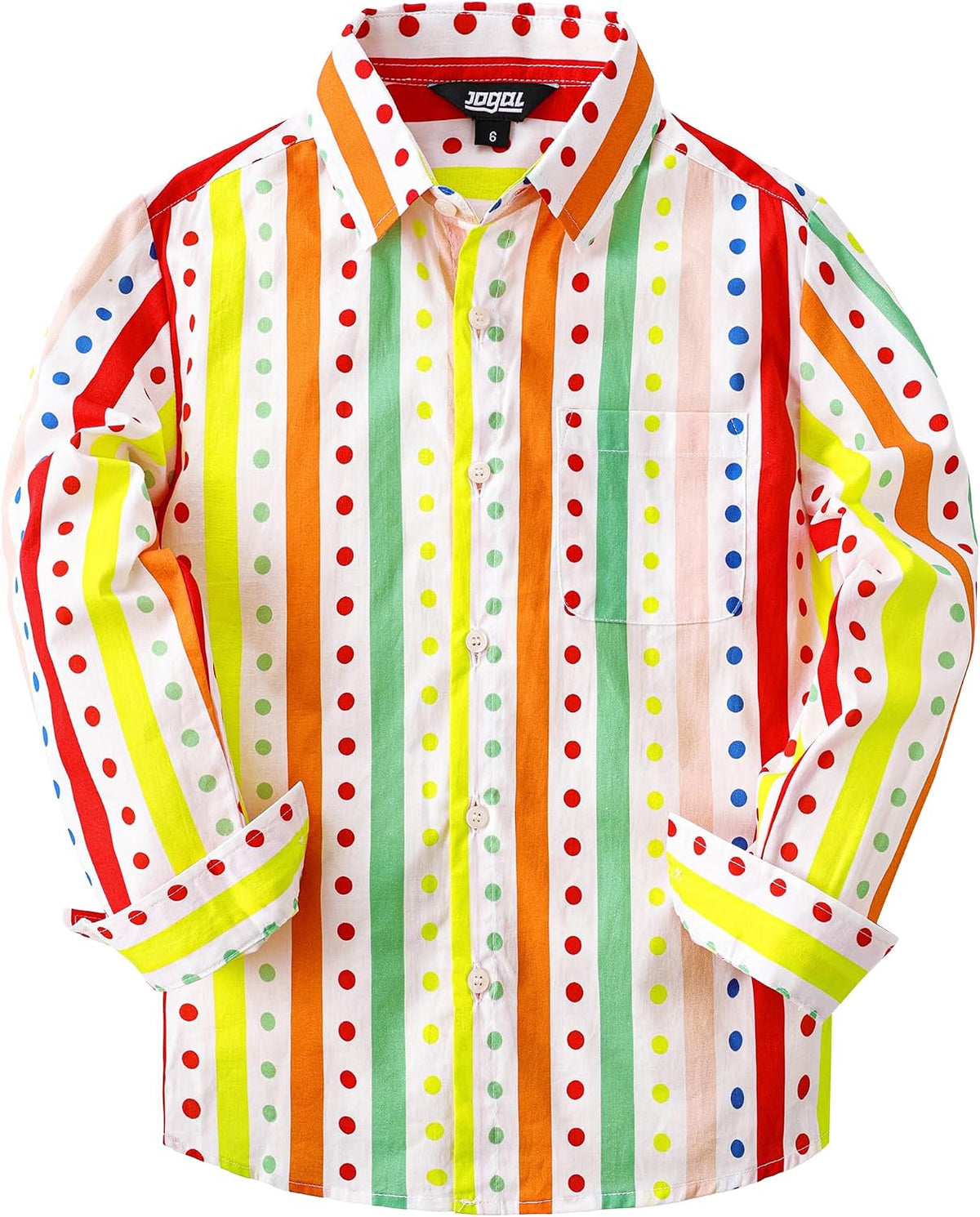JOGAL C580 boys plaid long sleeve button-down shirt in White front view