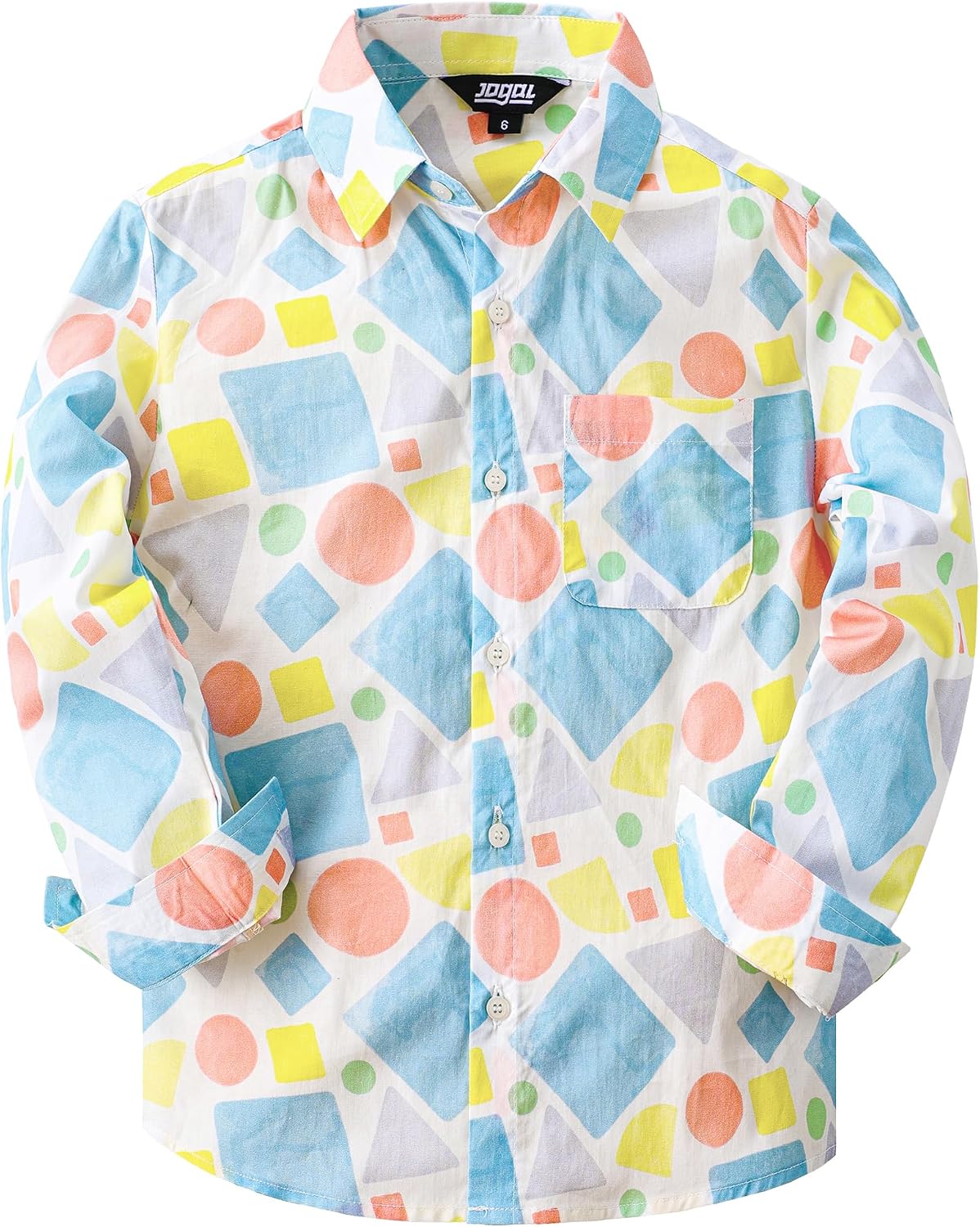 JOGAL C580 boys plaid long sleeve button-down shirt in White Blue front view