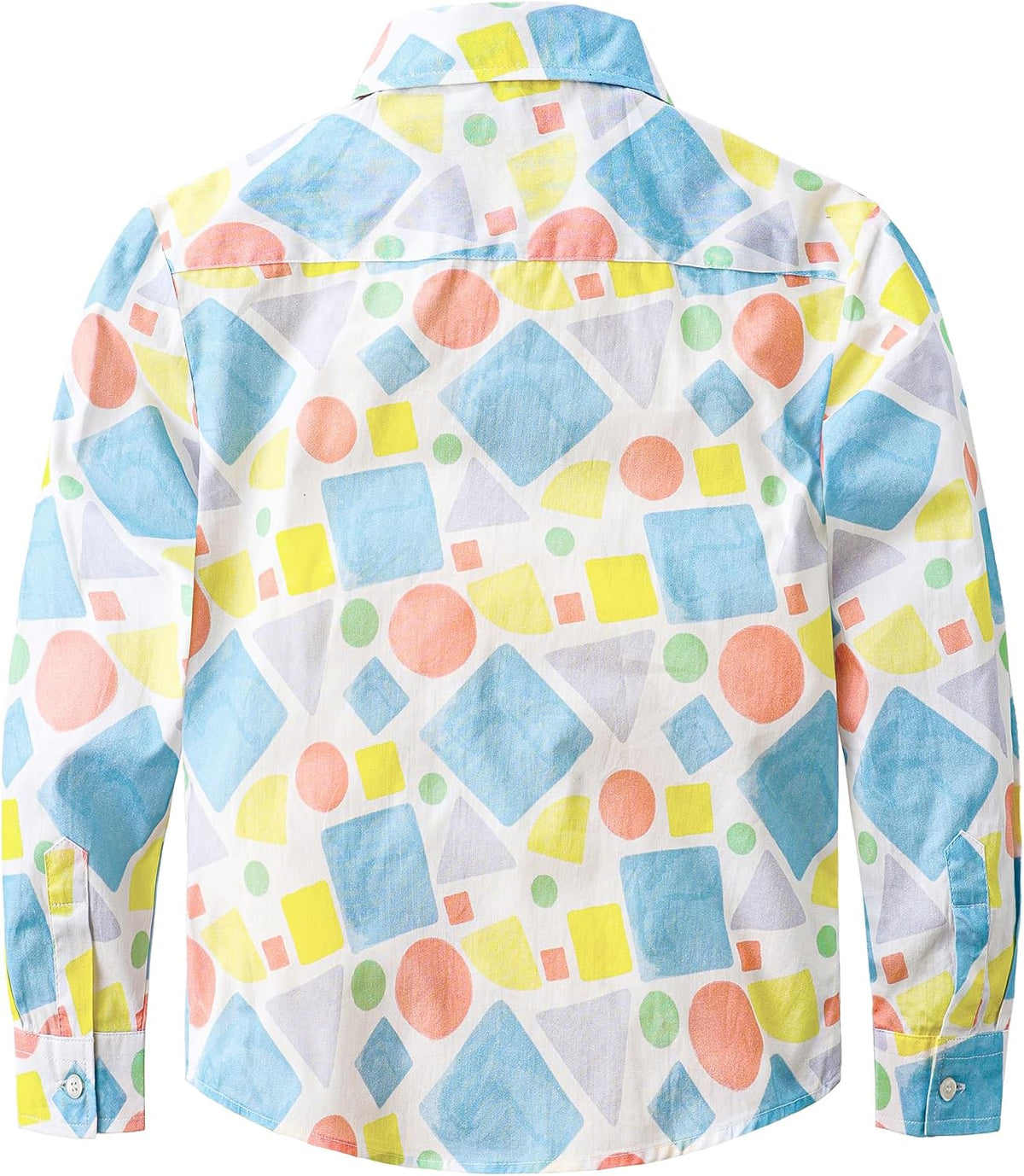 JOGAL C580 boys plaid long sleeve button-down shirt in White Blue back view