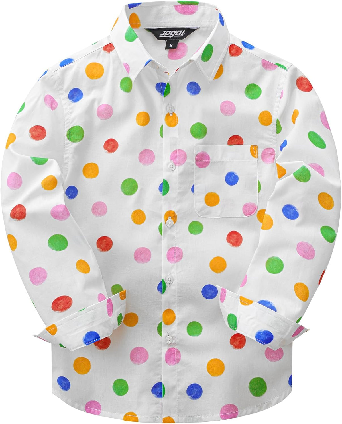 JOGAL C580 boys plaid long sleeve button-down shirt in White Multicoloured front view