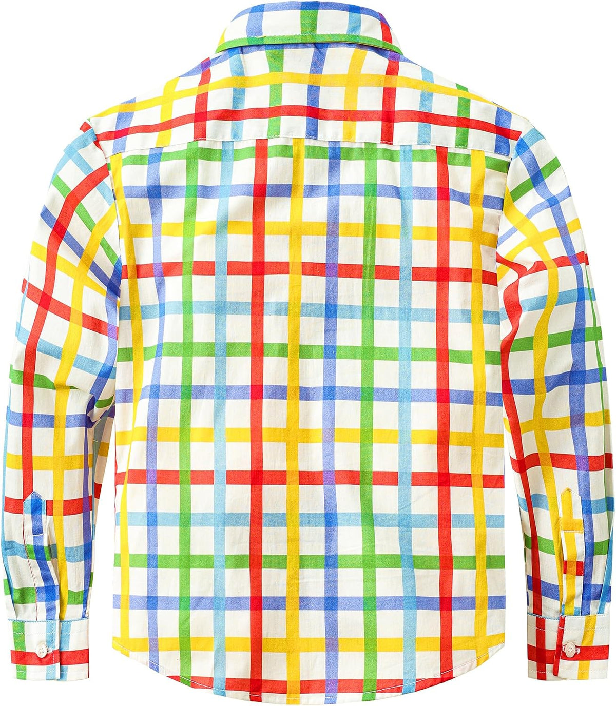 JOGAL C580 boys plaid long sleeve button-down shirt in White Muticolor back view
