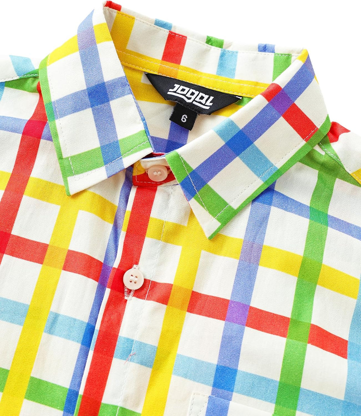 JOGAL C580 boys plaid long sleeve button-down shirt in White Muticolor detail view