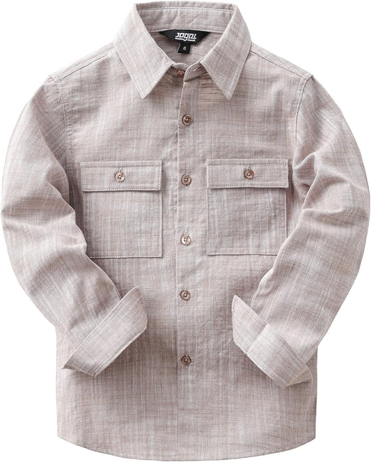 JOGAL Boys' Cotton Chambray Long-Sleeve Shirt - Khaki - front