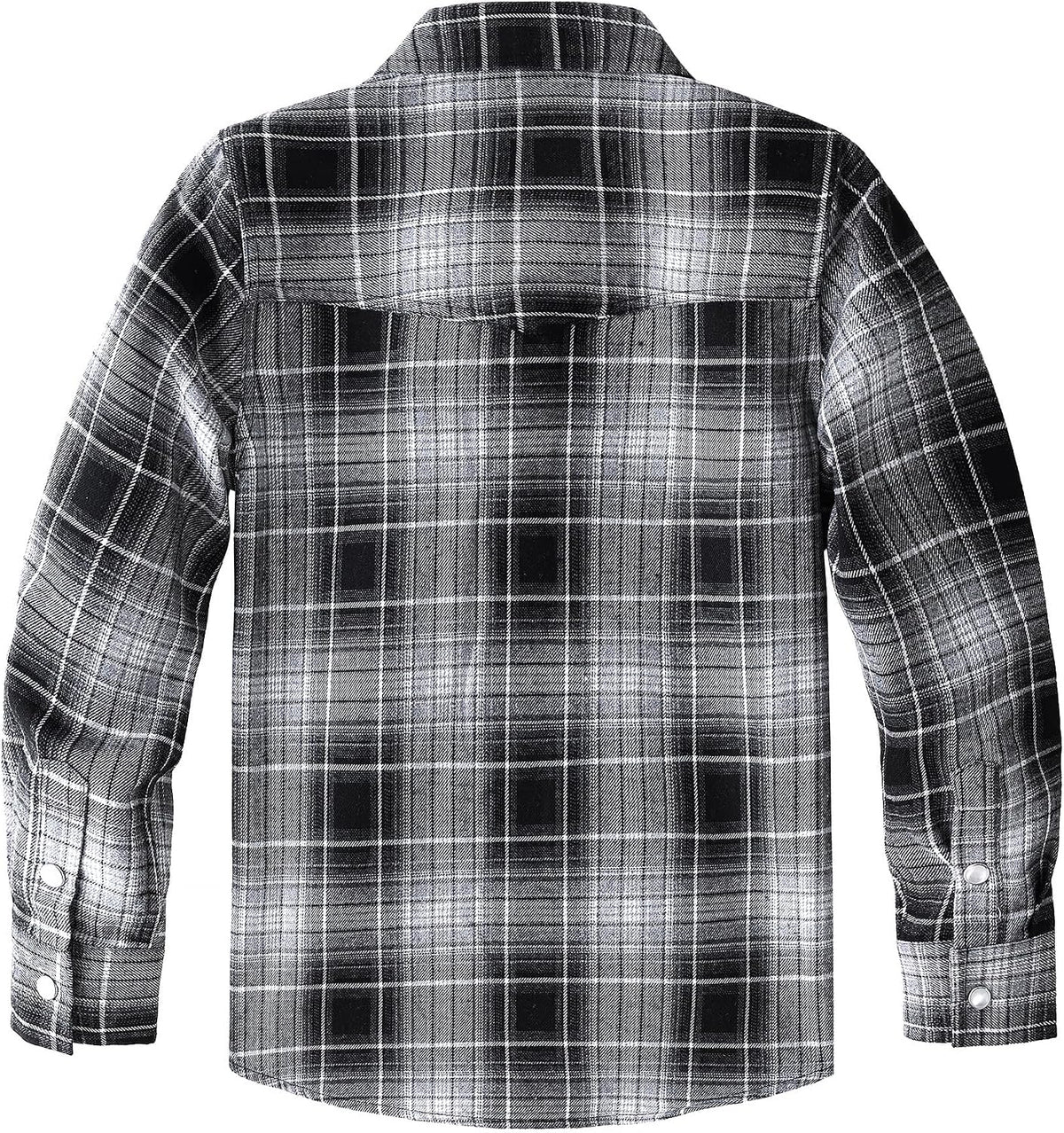 Boys' Western Plaid Long-Sleeve Pearl-Snap Shirt - Black Grey - back