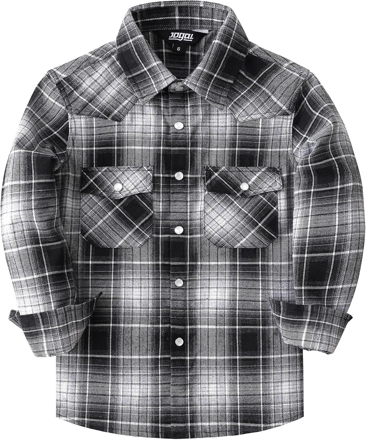 Boys' Western Plaid Long-Sleeve Pearl-Snap Shirt - Black Grey - front