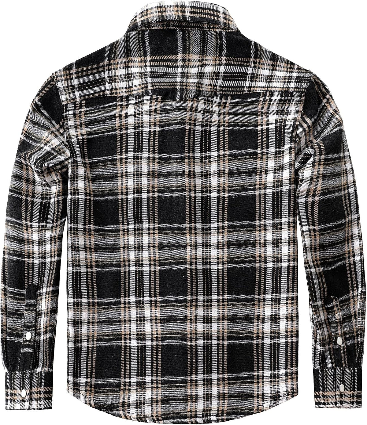 Boys' Western Plaid Long-Sleeve Pearl-Snap Shirt - Black Khaki - back