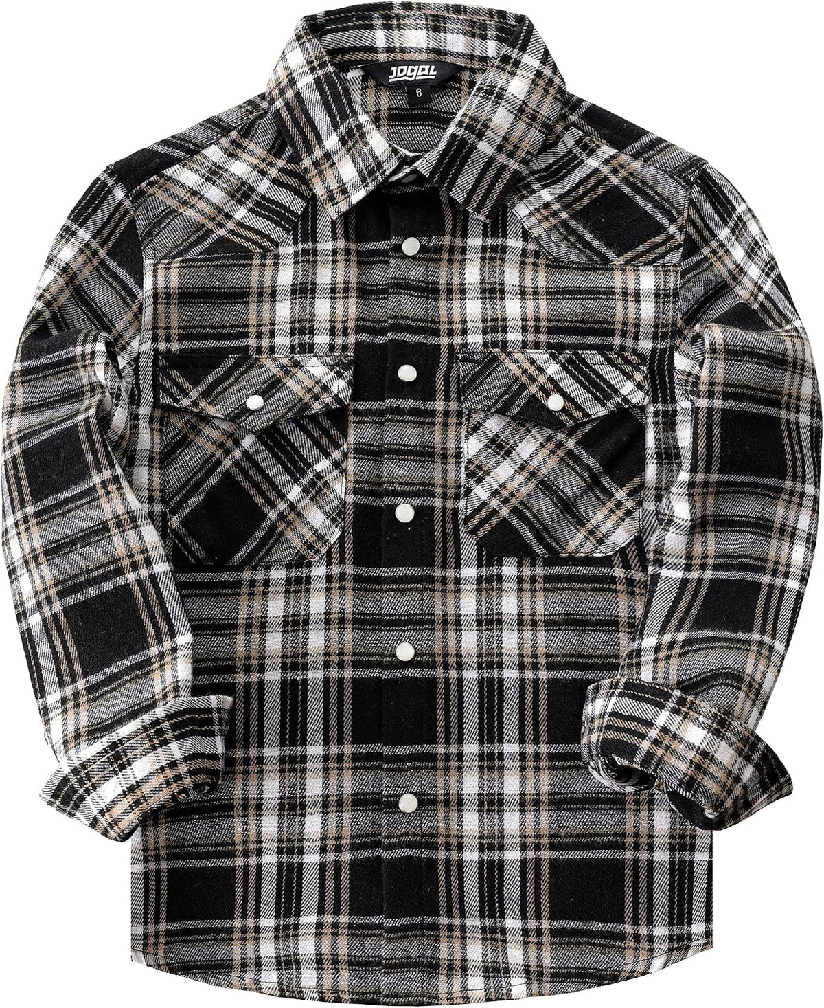 Boys' Western Plaid Long-Sleeve Pearl-Snap Shirt - Black Khaki - front