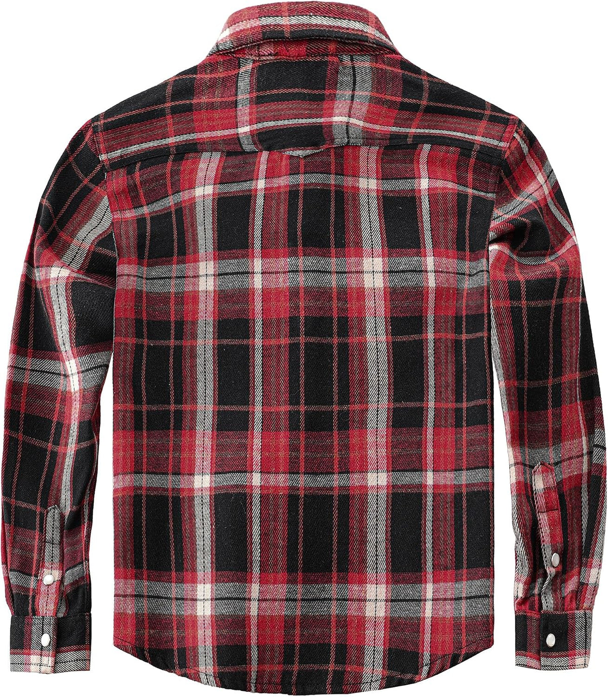 Boys' Western Plaid Long-Sleeve Pearl-Snap Shirt - Black Red - back