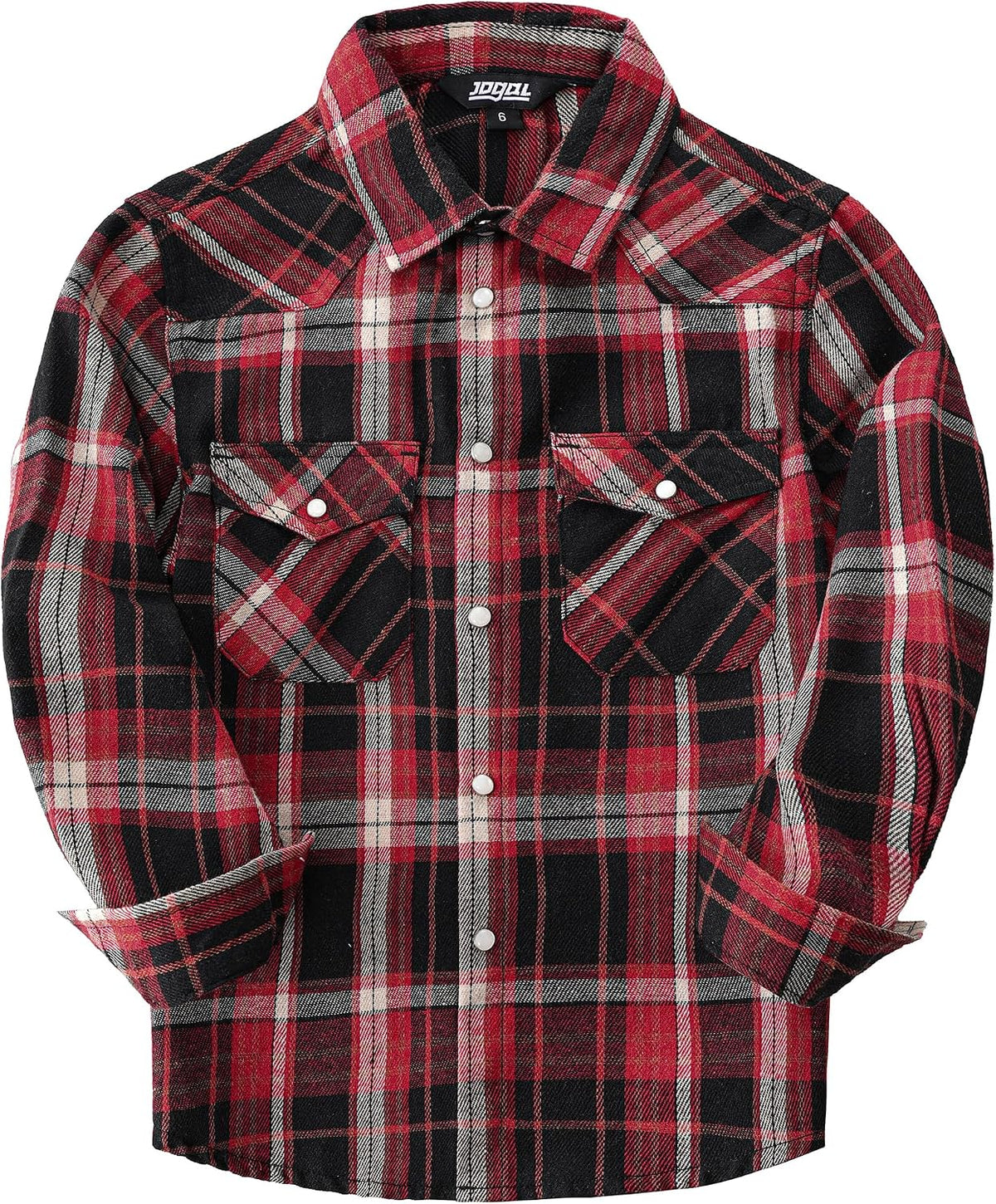 Boys' Western Plaid Long-Sleeve Pearl-Snap Shirt - Black Red - front
