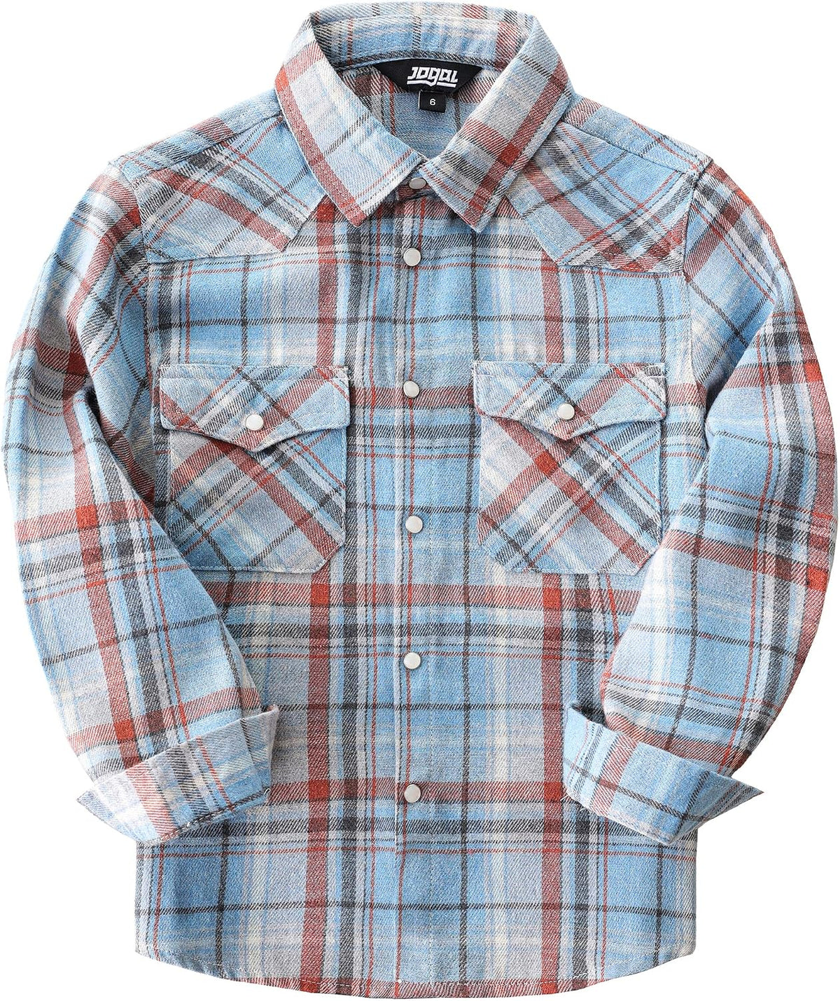 Boys' Western Plaid Long-Sleeve Pearl-Snap Shirt - Blue Gray - front