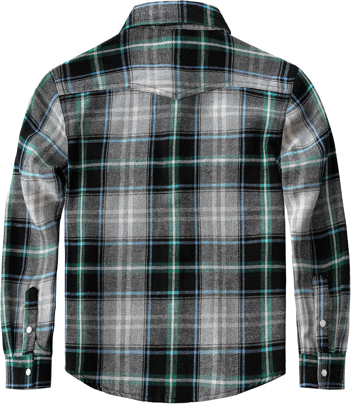 Boys' Western Plaid Long-Sleeve Pearl-Snap Shirt - Blue Green White - back
