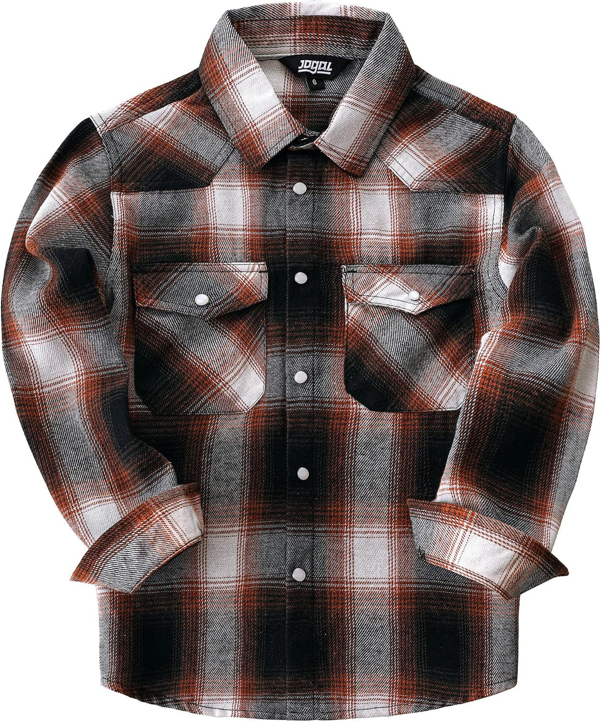 Boys' Western Plaid Long-Sleeve Pearl-Snap Shirt - Brown Red Black - front