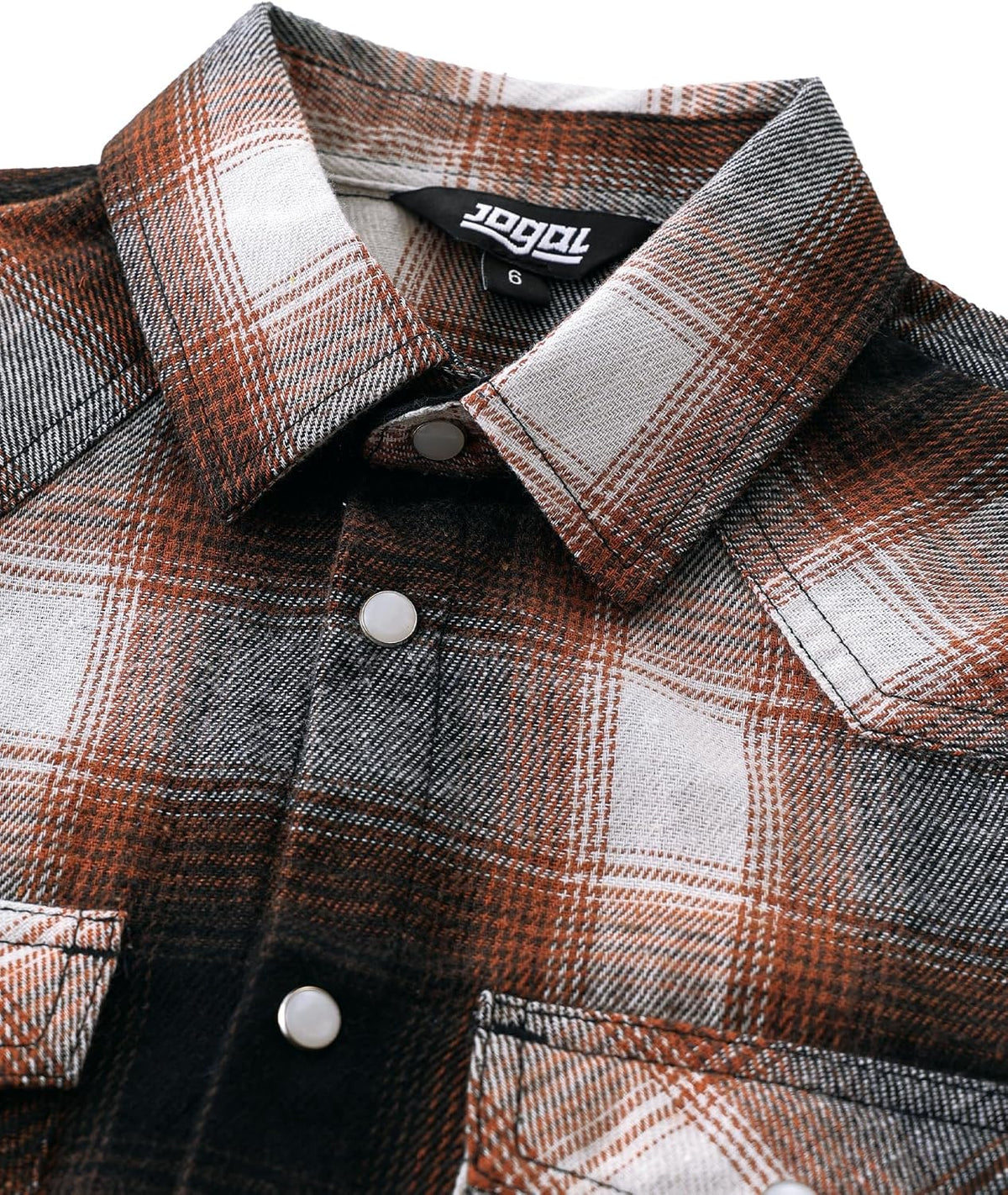 Boys' Western Plaid Long-Sleeve Pearl-Snap Shirt - Brown Red Black - shared-detail-1